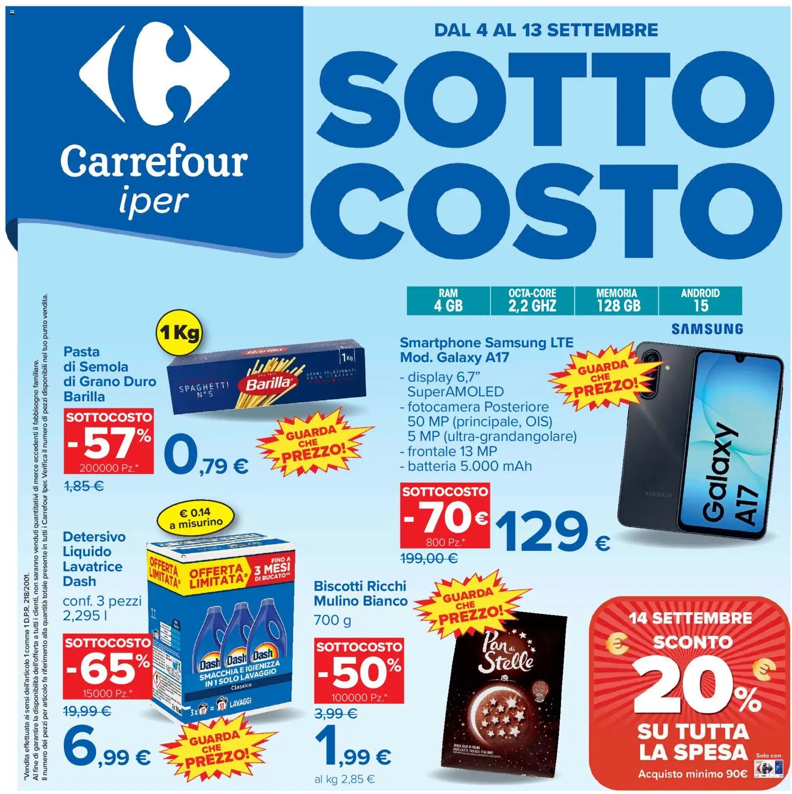 Volantino Carrefour del 04/09/2026 | Pagina: 1 | Prodotti: Biscotti, Pasta, Smartphone, Samsung