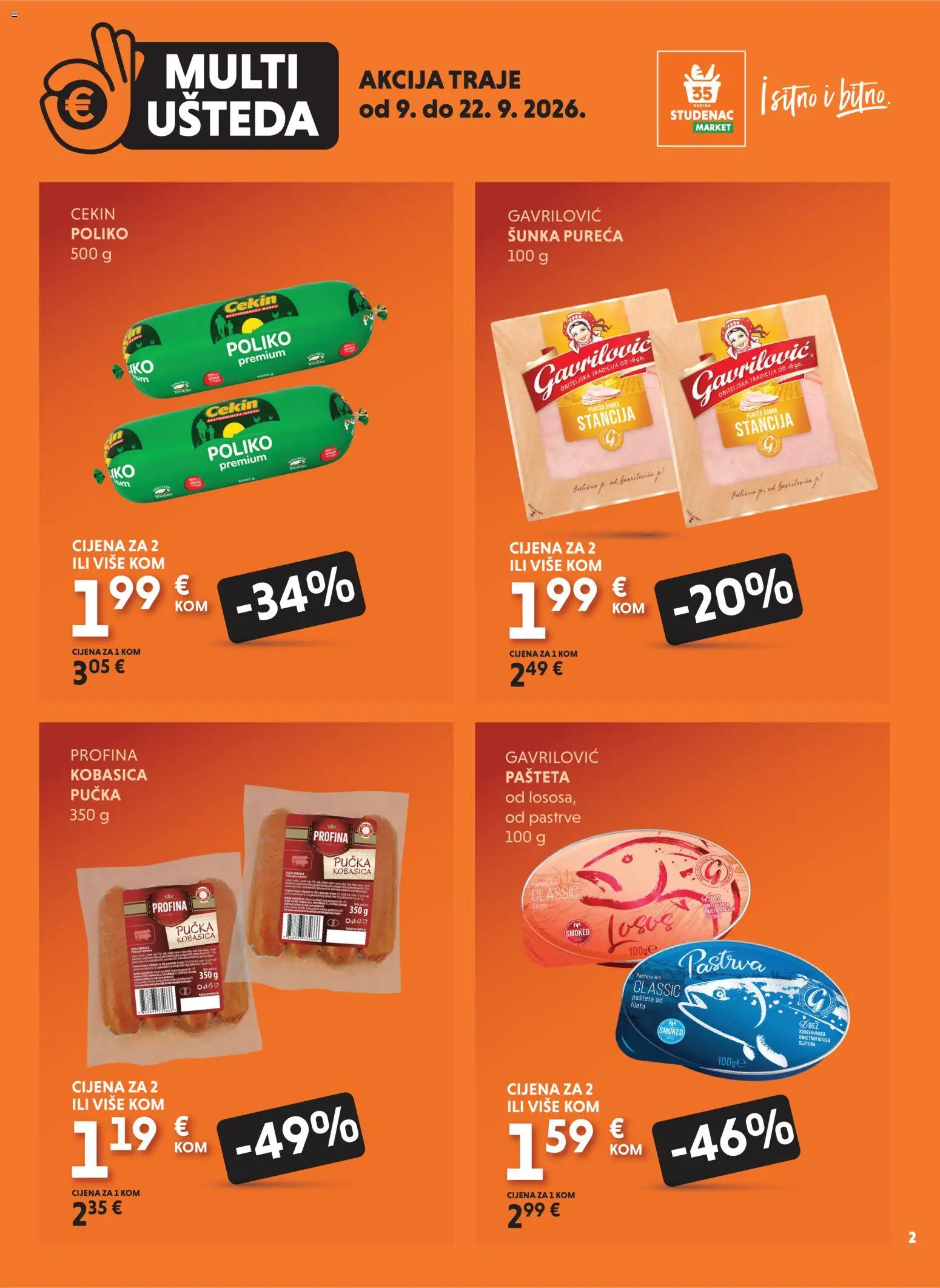 Studenac katalog | vrijedi od 09.09.2026 | Stranica: 2 | Proizvodi: Šunka, Pašteta, Kobasica
