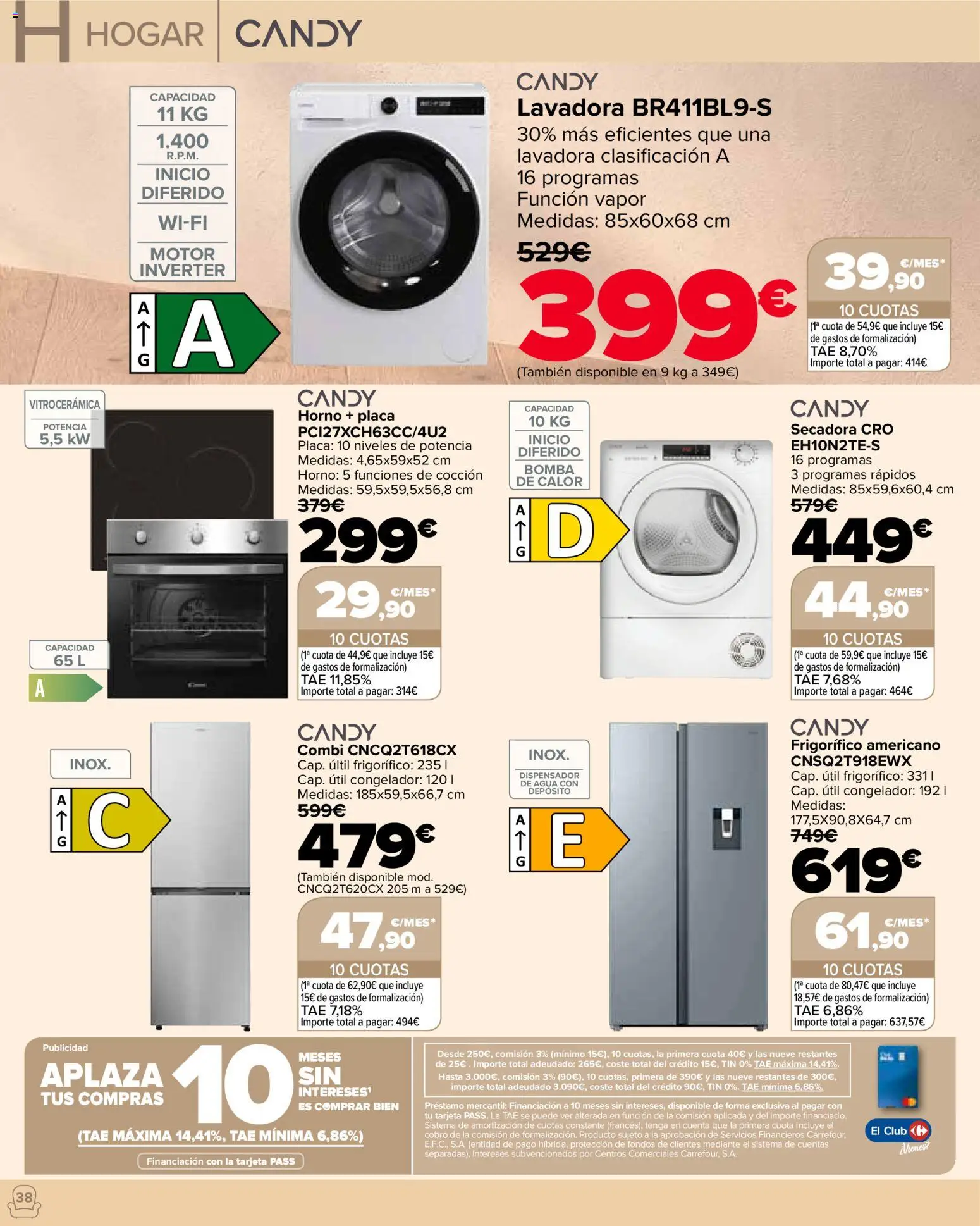 Carrefour Hogar │ válido desde el 22/09/2026 | Página: 38 | Productos: Dispensador, Congelador, Lavadora, Agua