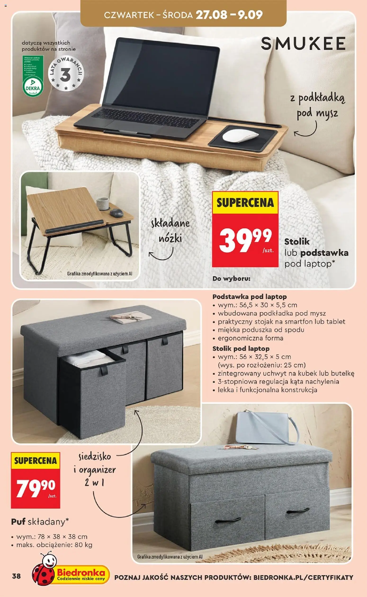 Biedronka gazetka - Hity i inspiracje od 24.08.2026 | Strona: 38 | Produkty: Smartfon, Laptop, Poduszka, Podkładka pod mysz