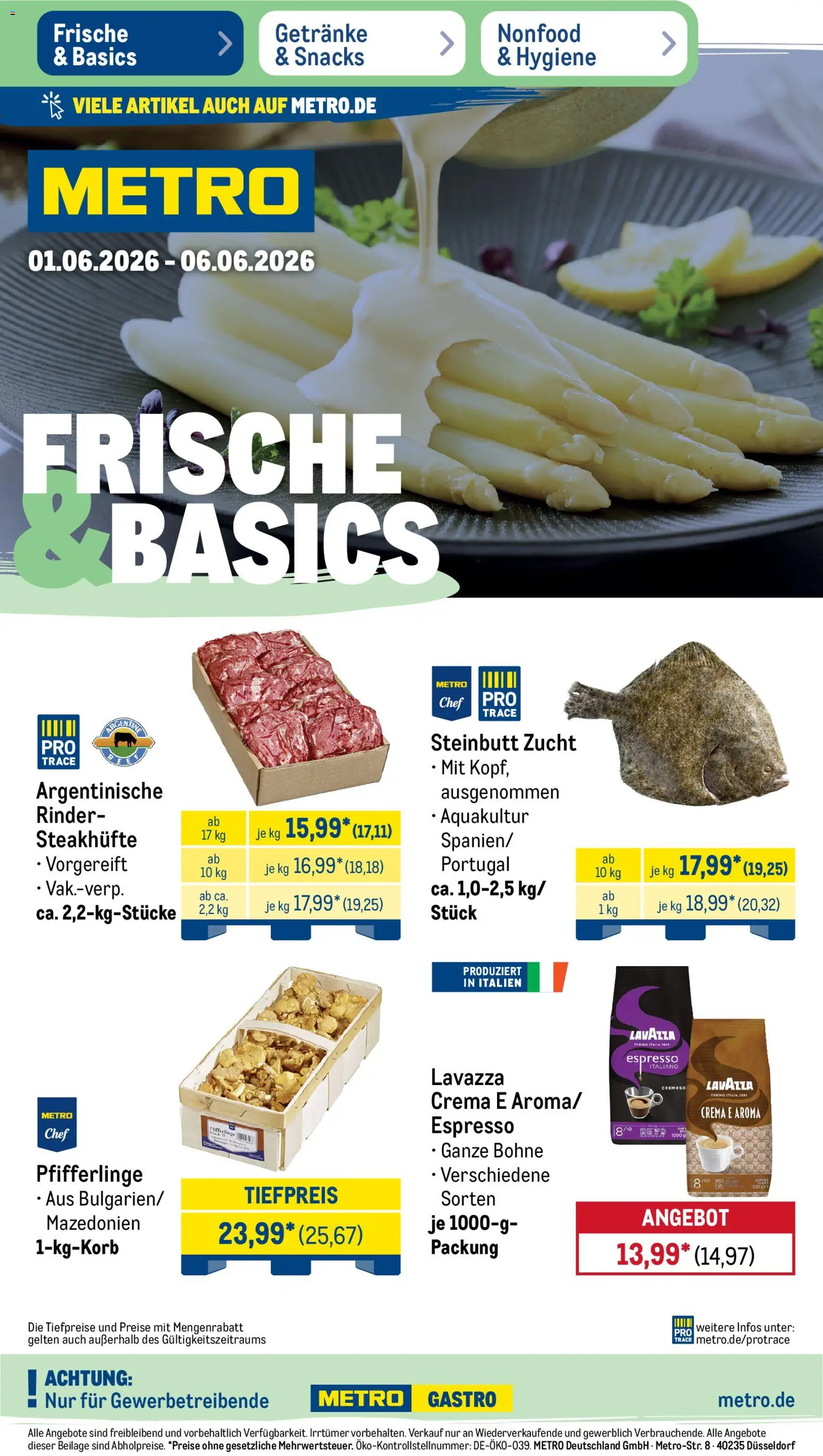Metro Prospekt – gültig ab 01.06.2026 | Seite: 1 | Produkte: Lavazza, Pfifferlinge