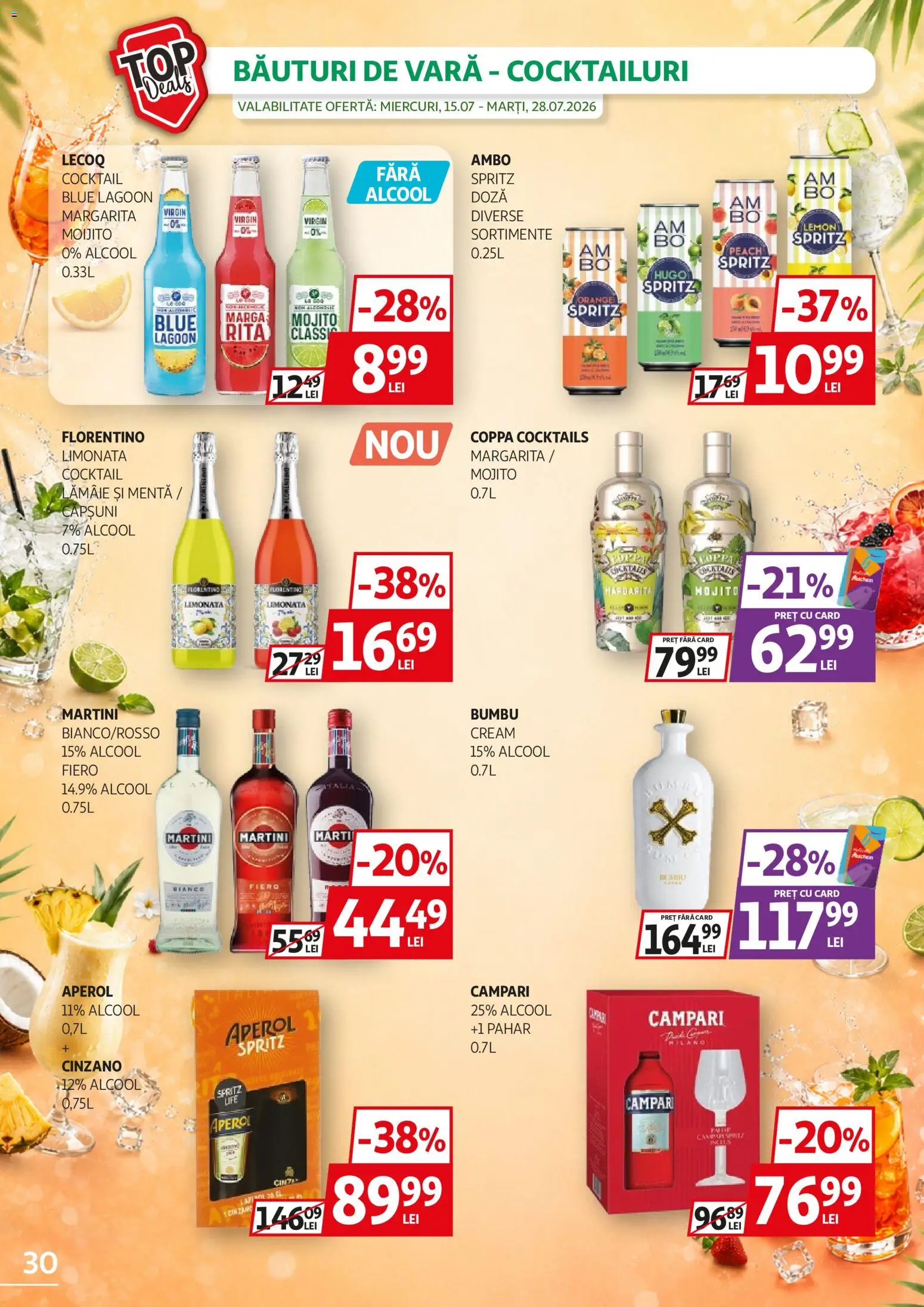 Noul catalog Auchan – valabil de la 15.07.2026 | Pagină: 30 | Produse: Cocktailuri, Căpșuni, Aperol, Hugo
