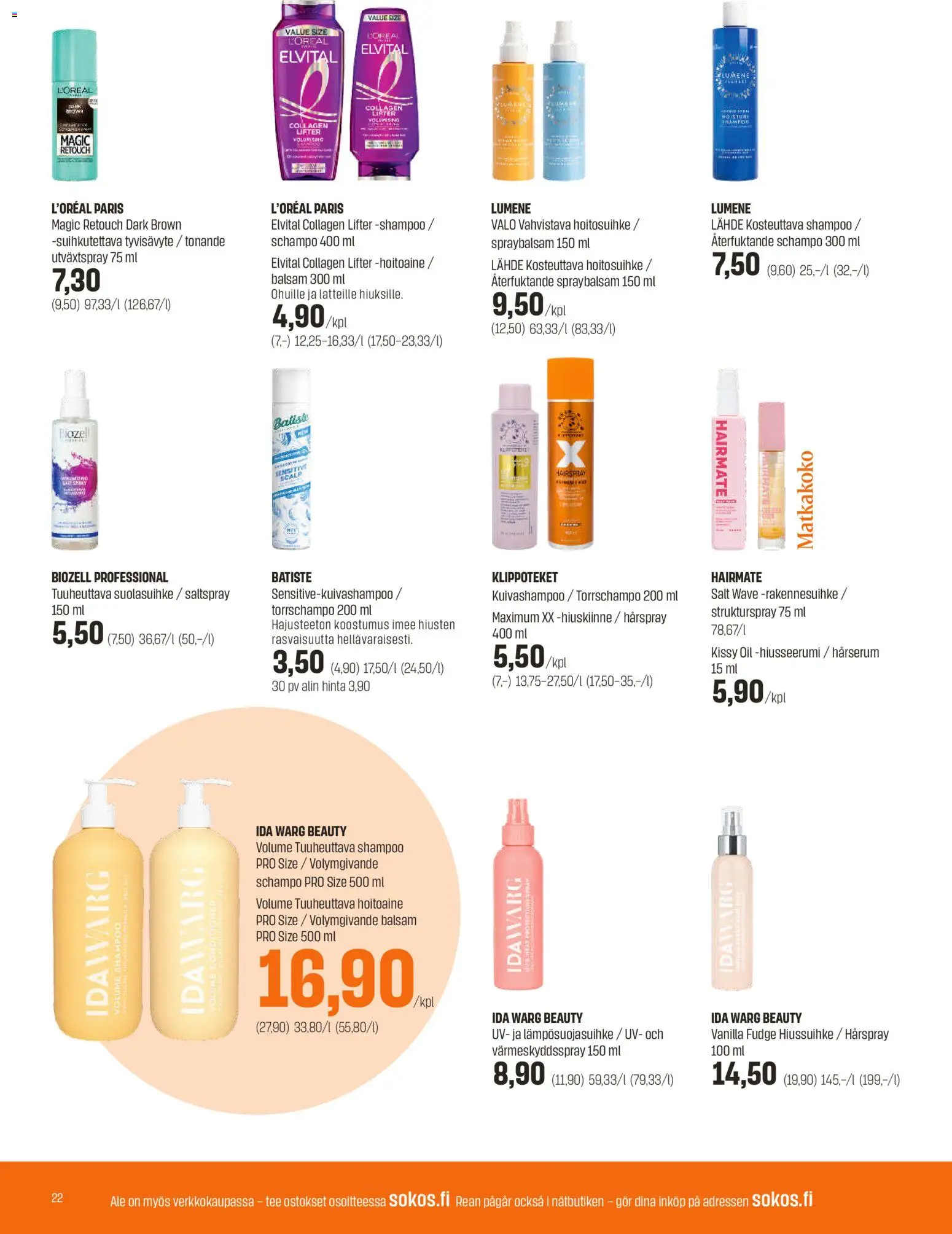 Sokos tarjoukset – voimassa 10.06.2026 alkaen | Sivu: 22 | Tuotteet: Shampoo, Hoitoaine, Kuivashampoo, Tee