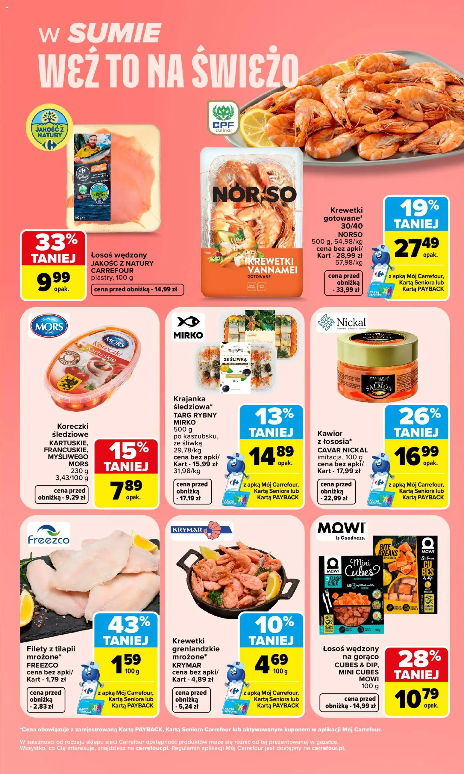 Carrefour gazetka - Weź to na świeżo od 27.07.2026 | Strona: 3 | Produkty: Karta, Krewetki, Łosoś, Kawior