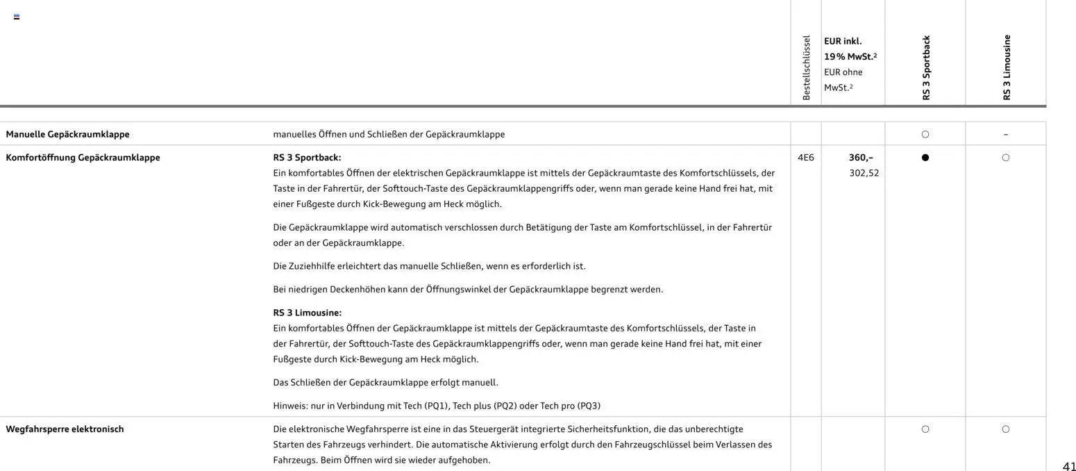 Audi RS 3 Sportback / RS 3 Limousine – gültig ab 28.10.2025 | Seite: 41