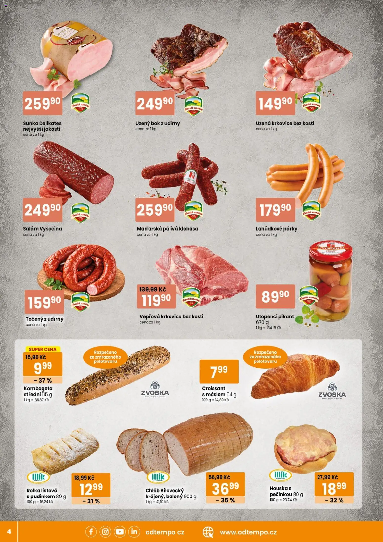 Tempo leták od 21.10.2026 | Strana: 4 | Produkty: Klobása, Kornbageta, Krkovice bez kosti, Uzená krkovice