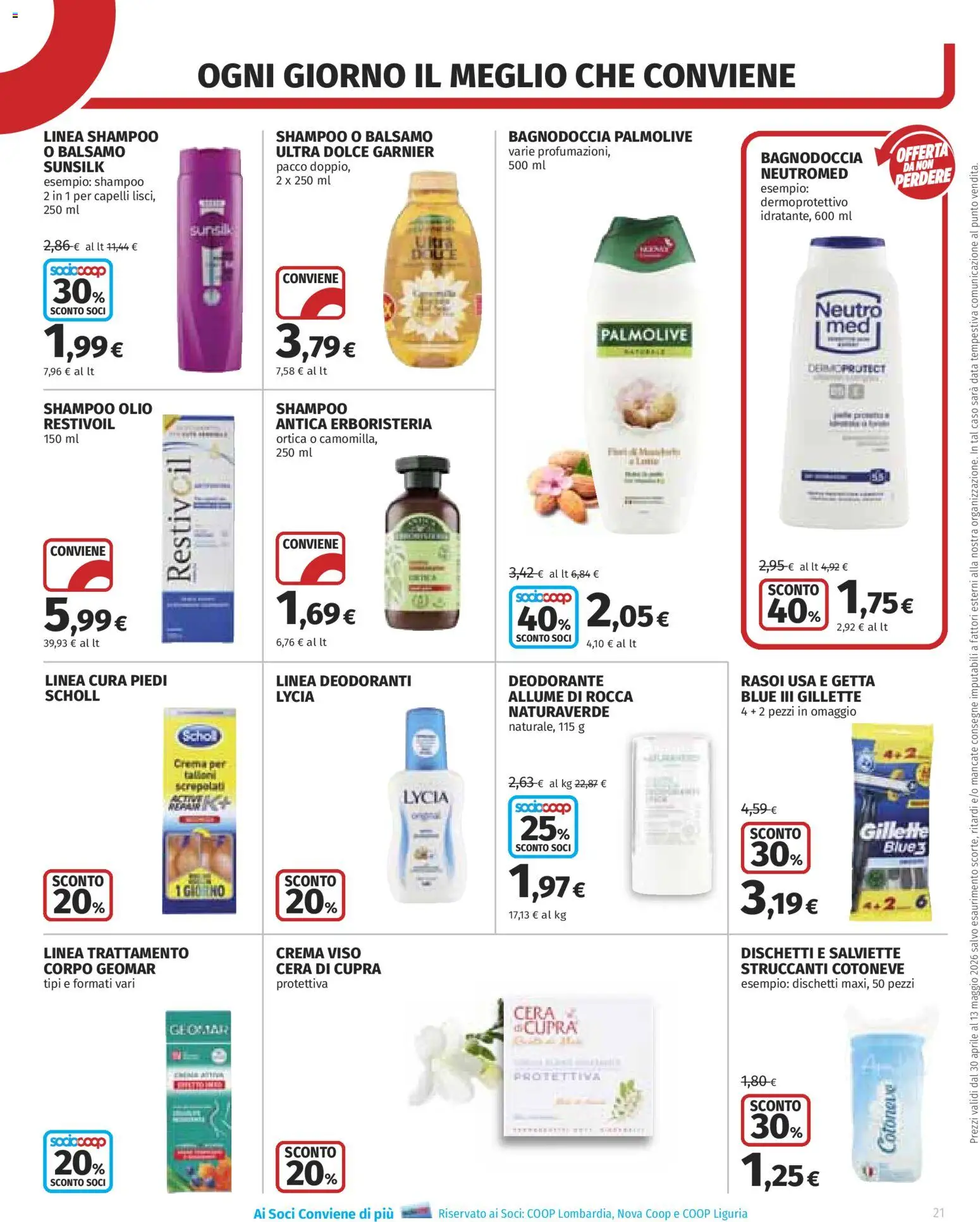 Volantino COOP del 30.04.2026 | Pagina: 21 | Prodotti: Shampoo, Balsamo, Crema, Olio