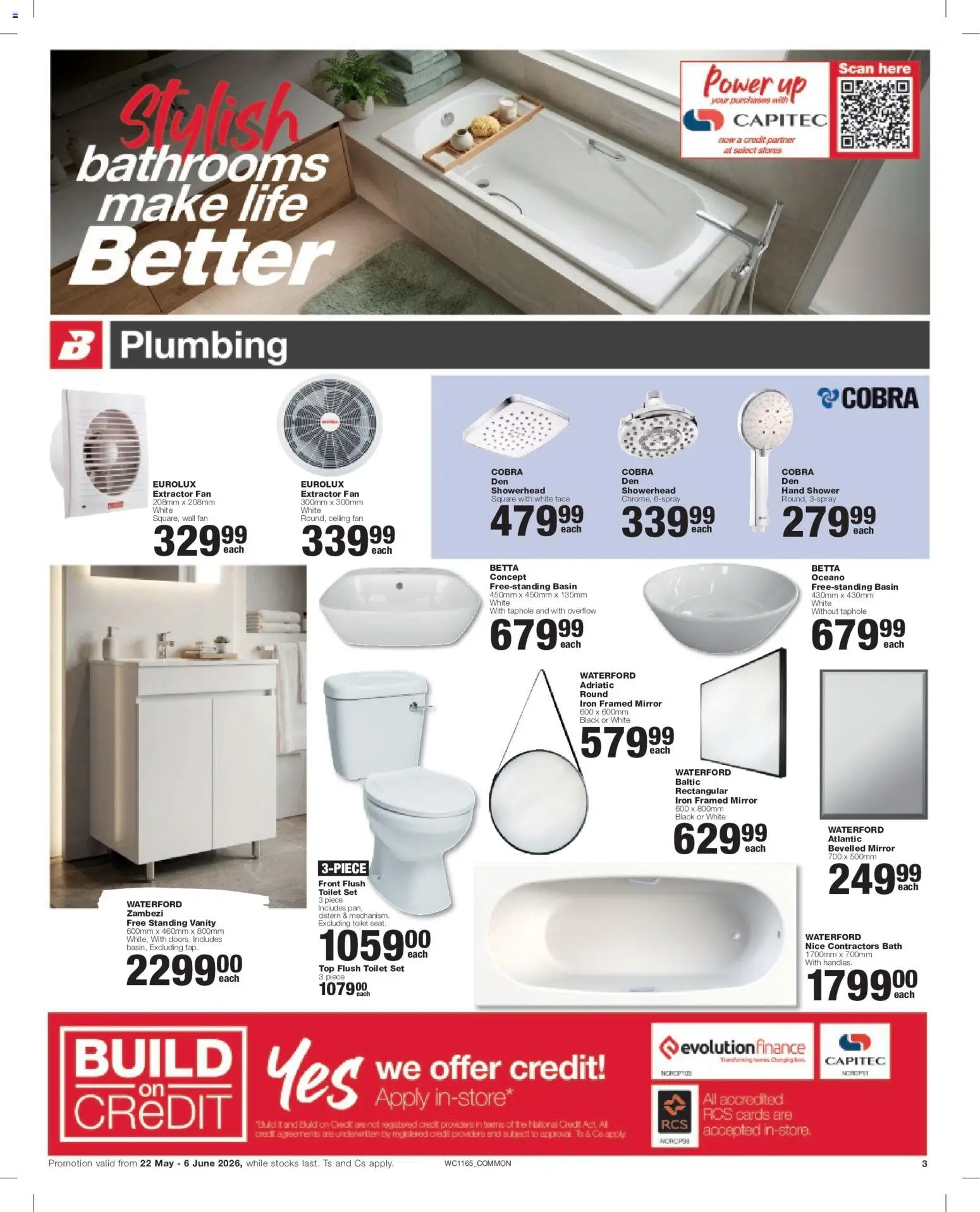 New Build It catalogue – valid from 22.05.2026 | Page: 3 | Products: Toilet, Bath, Shower, Mirror