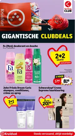 John Frieda Dream Curls shampoo, conditioner, crème en spray, 1+1 GRATIS - Voorbeeld van een folder van Kruidvat, geldig van 09.06.2026 | Pagina: 24 | Producten: Gel, Douche, Crème, Deodorant