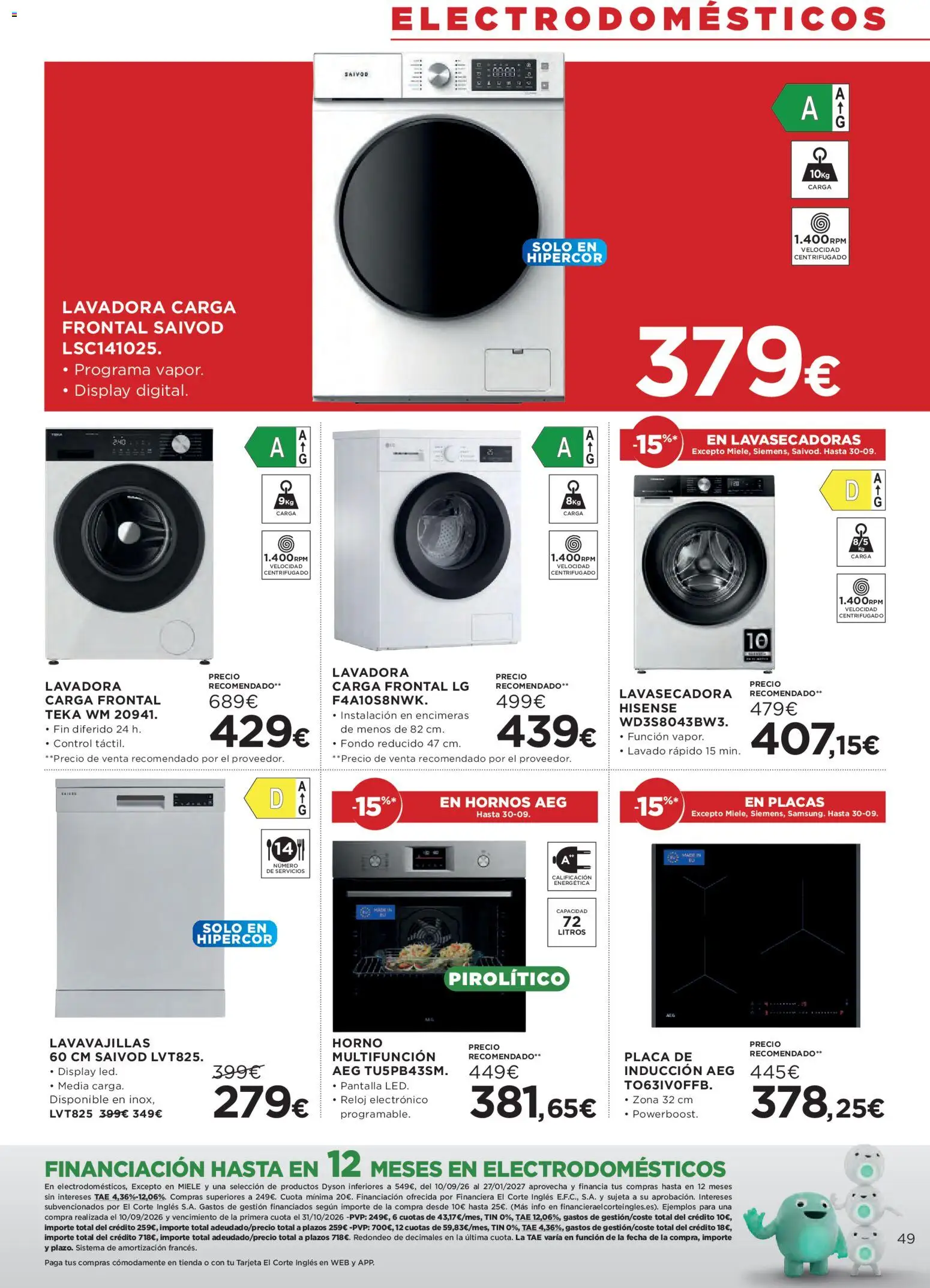 Hipercor catálogo │ válido desde el 24/09/2026 | Página: 49 | Productos: Reloj, Lavadora, Horno, Lavavajillas