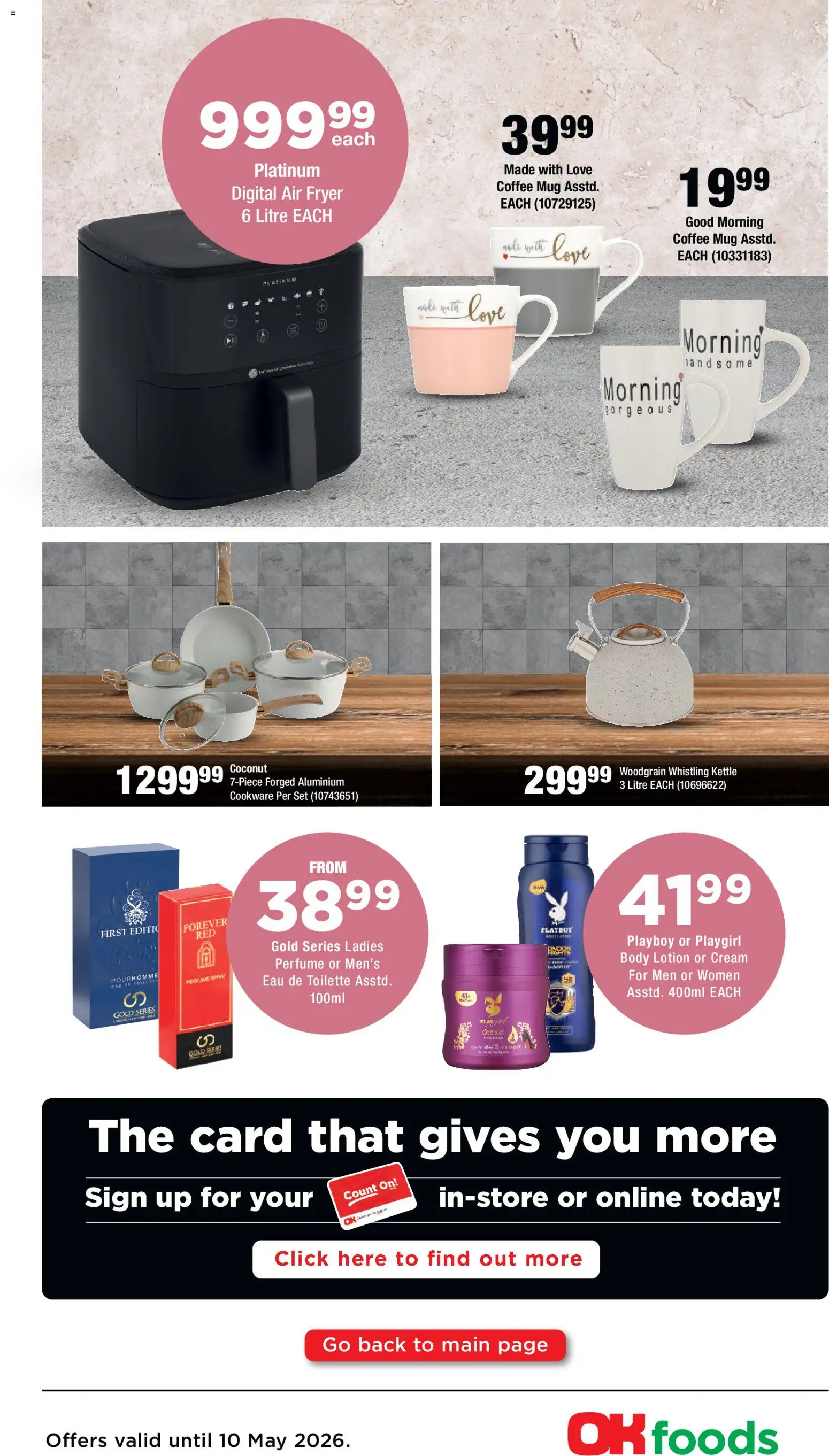 New OK Foods catalogue – valid from 27.04.2026 | Page: 4 | Products: Kettle, Eau de toilette, Mug, Cream