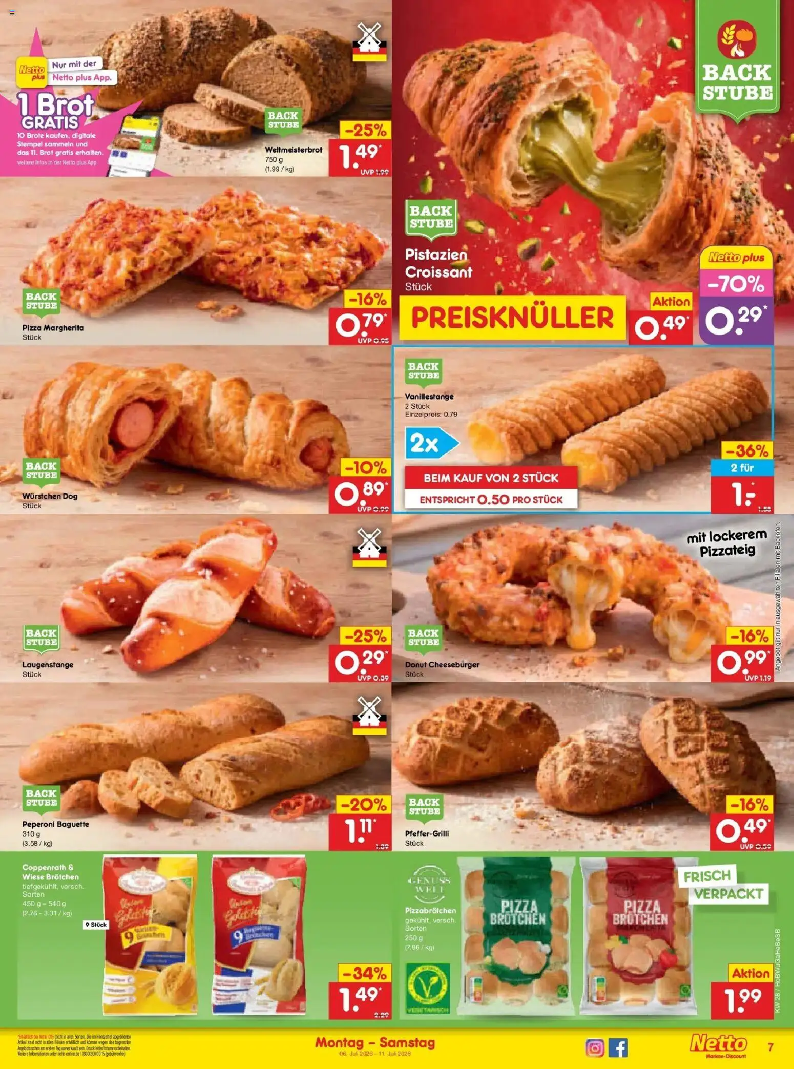 Netto Marken-Discount - Netto: Wochenangebote – gültig ab 05.07.2026 | Seite: 11 | Produkte: Baguette, Pistazien, Brot, Pizza