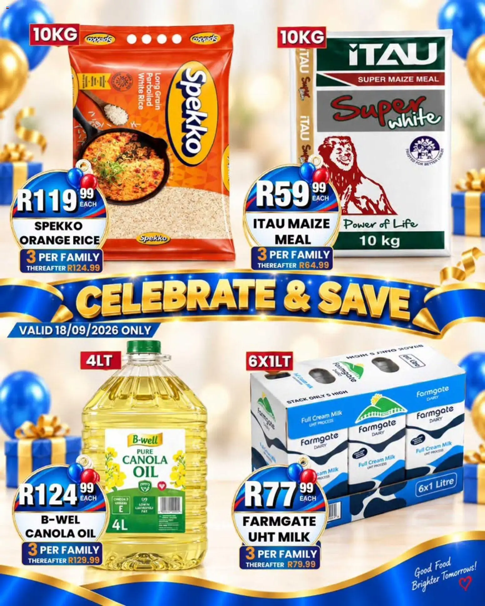 New Take n Pay catalogue – valid from 18/09/2026 | Page: 4 | Products: Milk, Oil, Rice, Cream