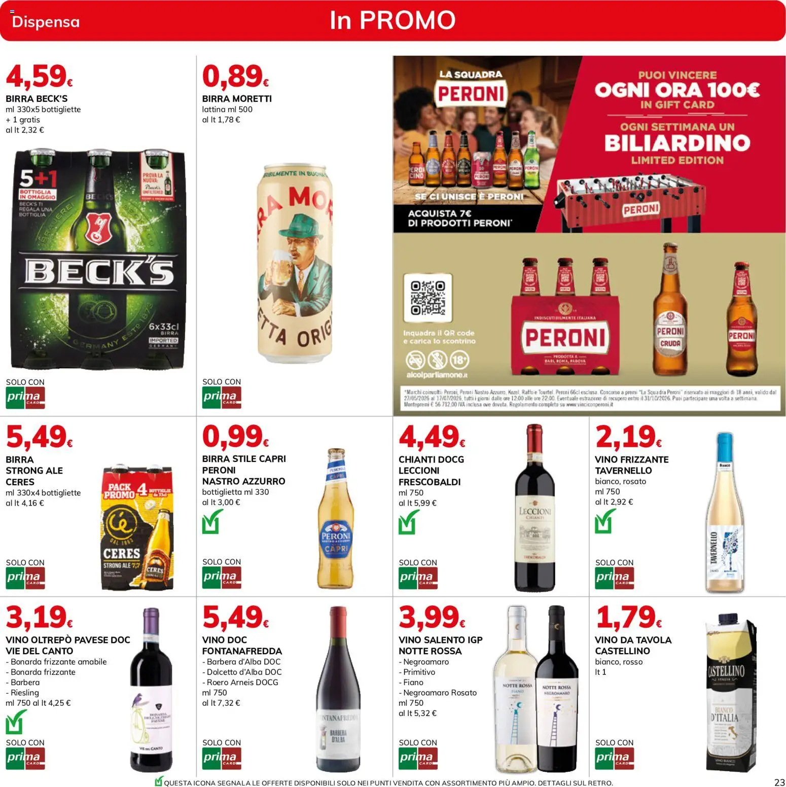 Volantino Basko del 16.06.2026 | Pagina: 23 | Prodotti: Vino, Birra Moretti, Ceres, Bottiglia