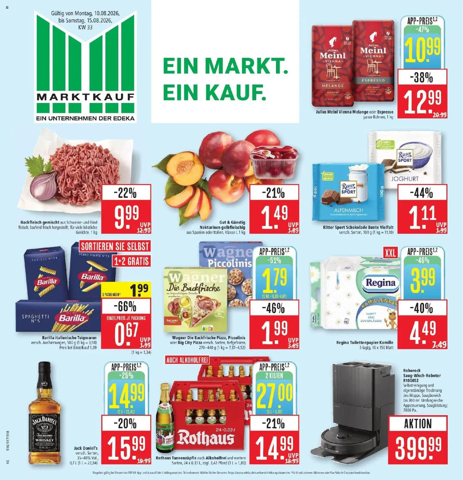 Marktkauf Prospekt Böblingen (ab 10.08.2026) » Angebote online | Seite: 1 | Produkte: Barilla, Schokolade, Piccolinis, Whiskey