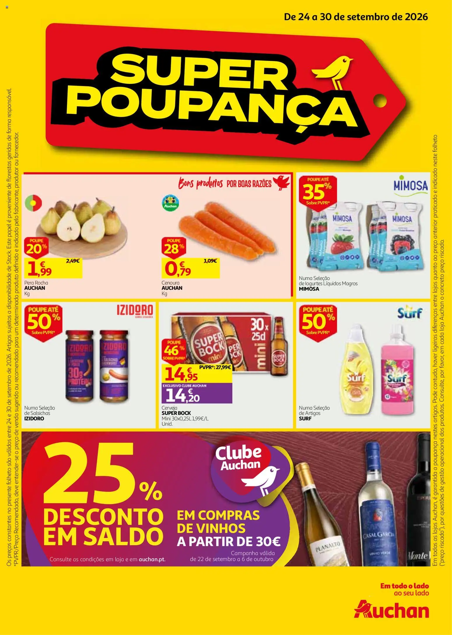 Auchan folheto │ válido de 24/09/2026 | Página: 1 | Produtos: Super bock, Cerveja, Salsichas, Cenoura