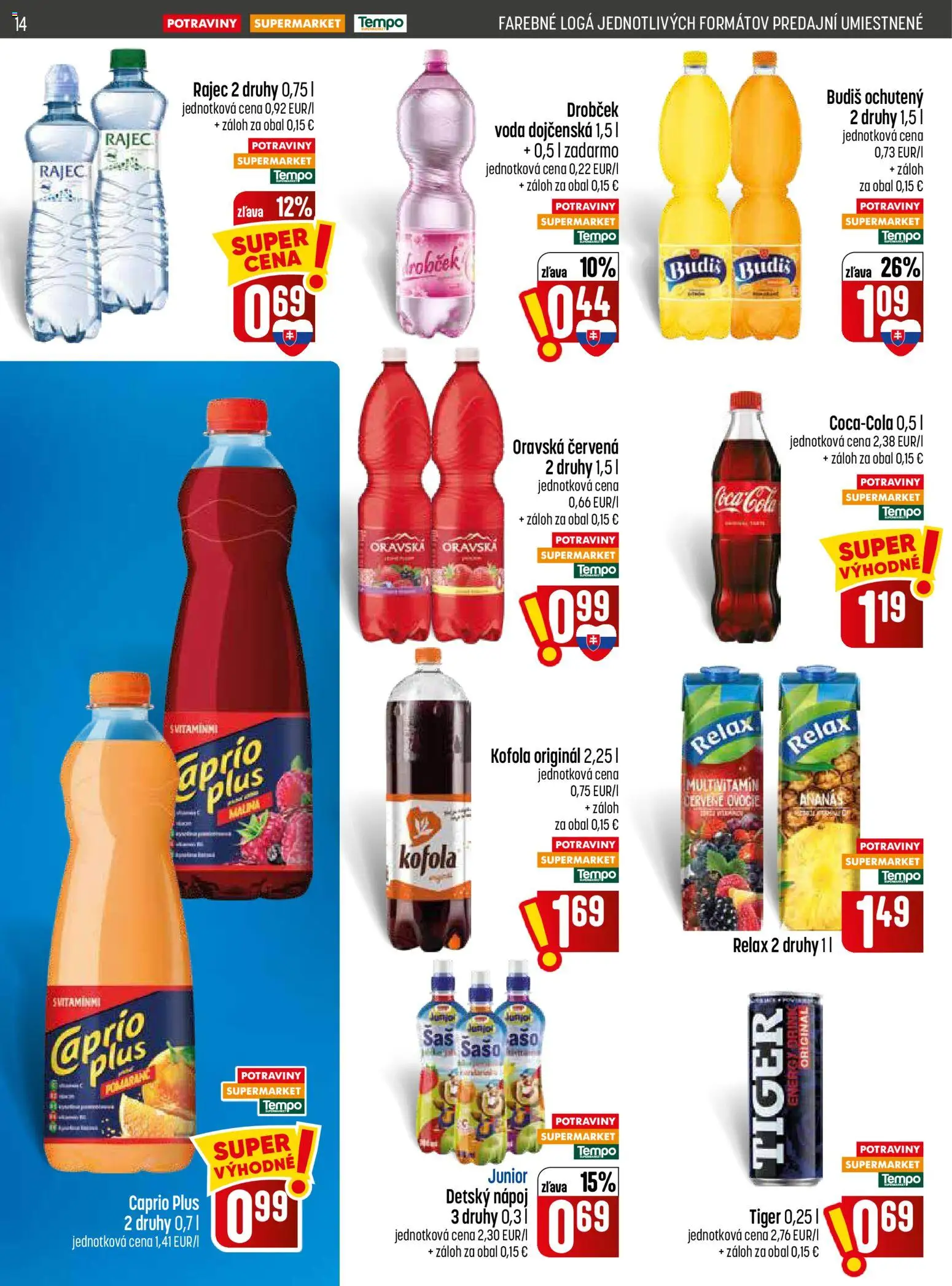 Nové COOP Jednota akcie – leták je platný od 03.09.2026 | Strana: 14 | Produkty: Rajec, Kofola, Budiš, Voda