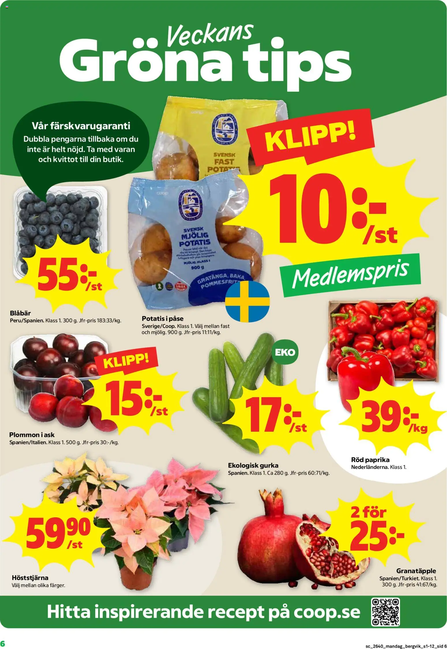 Stora Coop reklamblad aktuell från 28/09/2026 | Sida: 6 | Produkter: Plommon, Granatäpple, Blåbär, Röd paprika