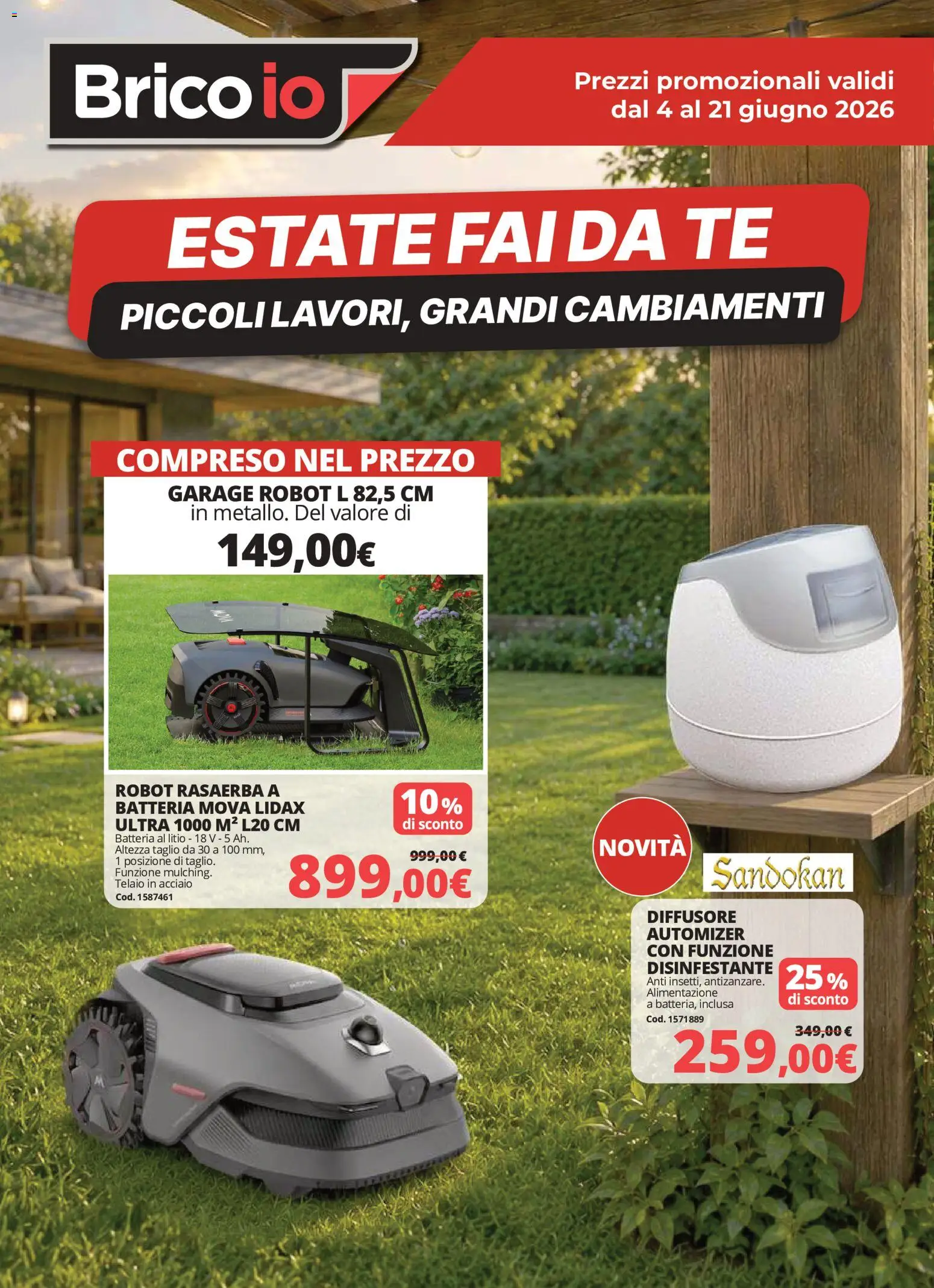Volantino Brico io del 04.06.2026 | Pagina: 1 | Prodotti: Tè, Rasaerba, Robot, Batteria
