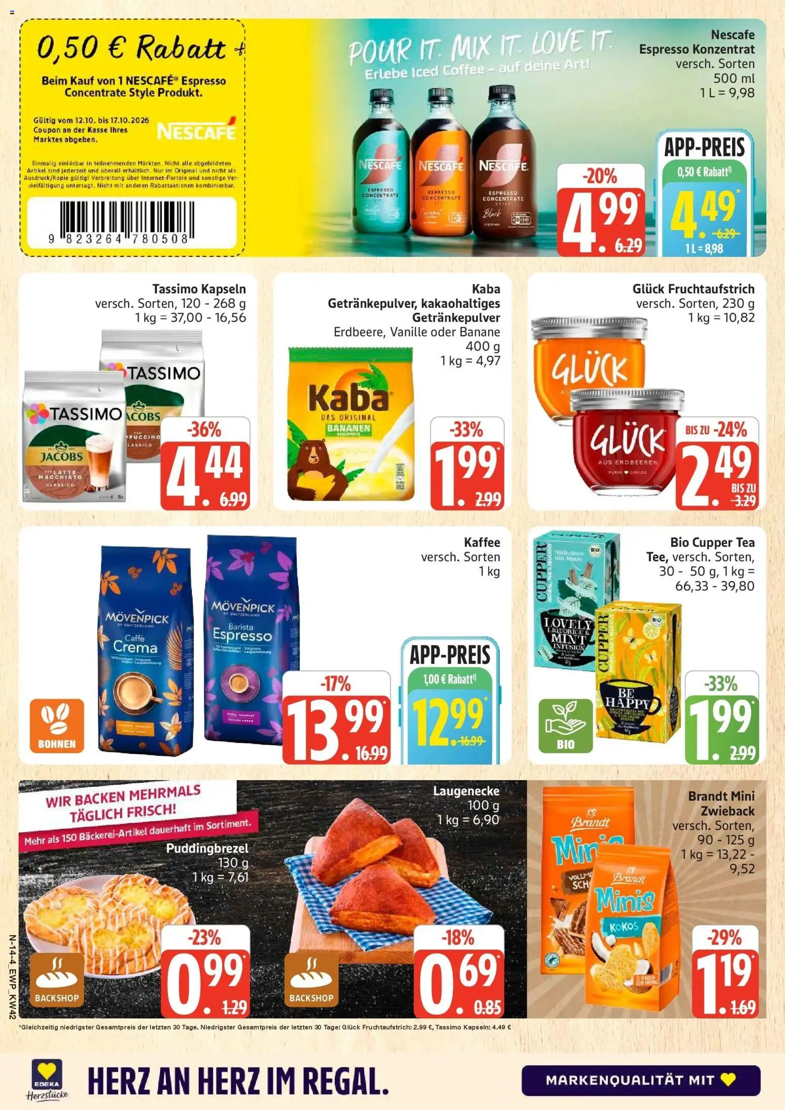 Edeka Prospekt Rostock (ab 12.10.2026) » Angebote Online | Seite: 14 | Produkte: Kaffee, Vanille, Erdbeeren, Tassimo
