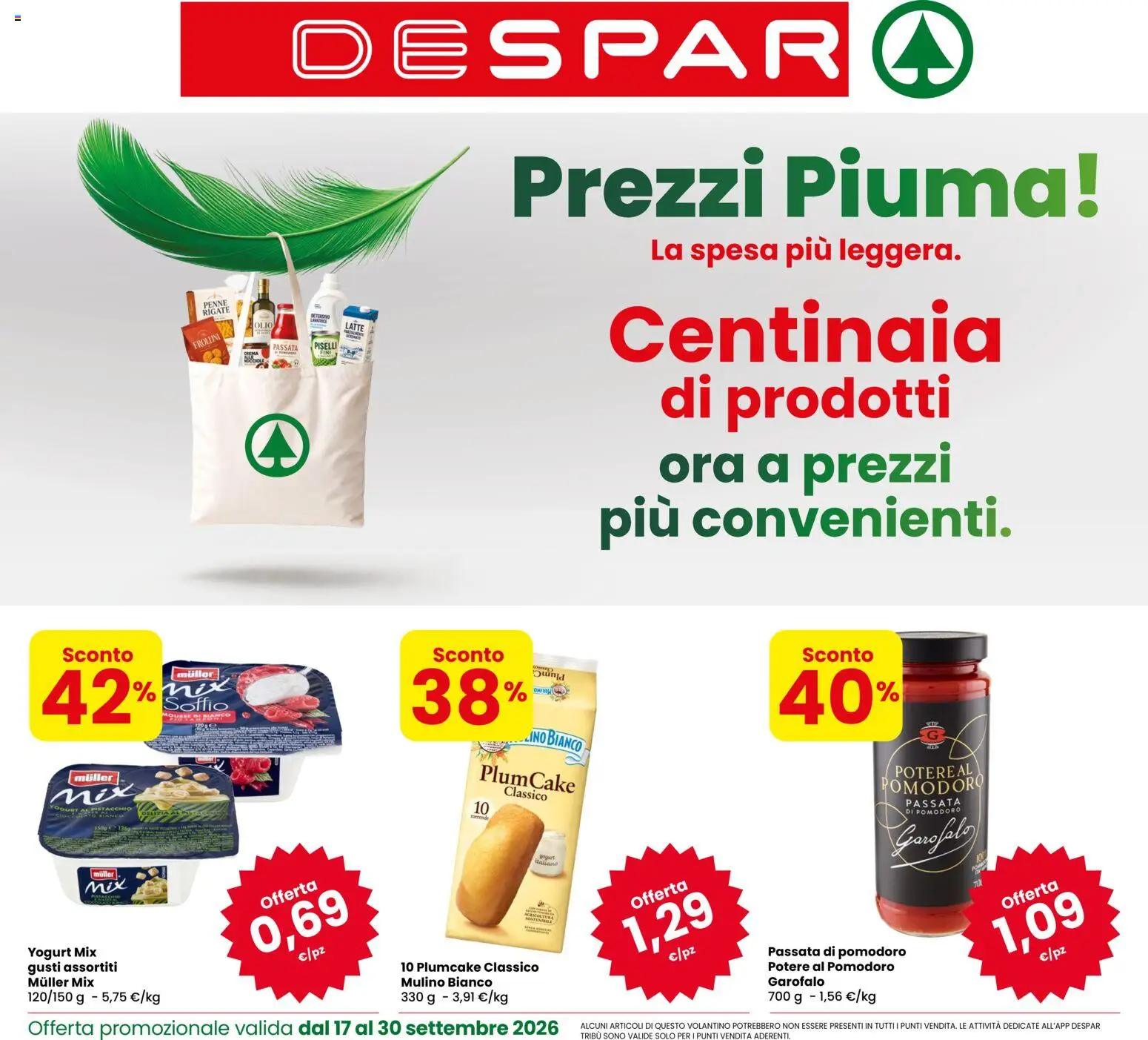 Volantino Despar del 17/09/2026 | Pagina: 1 | Prodotti: Yogurt, Garofalo, Olio, Frollini