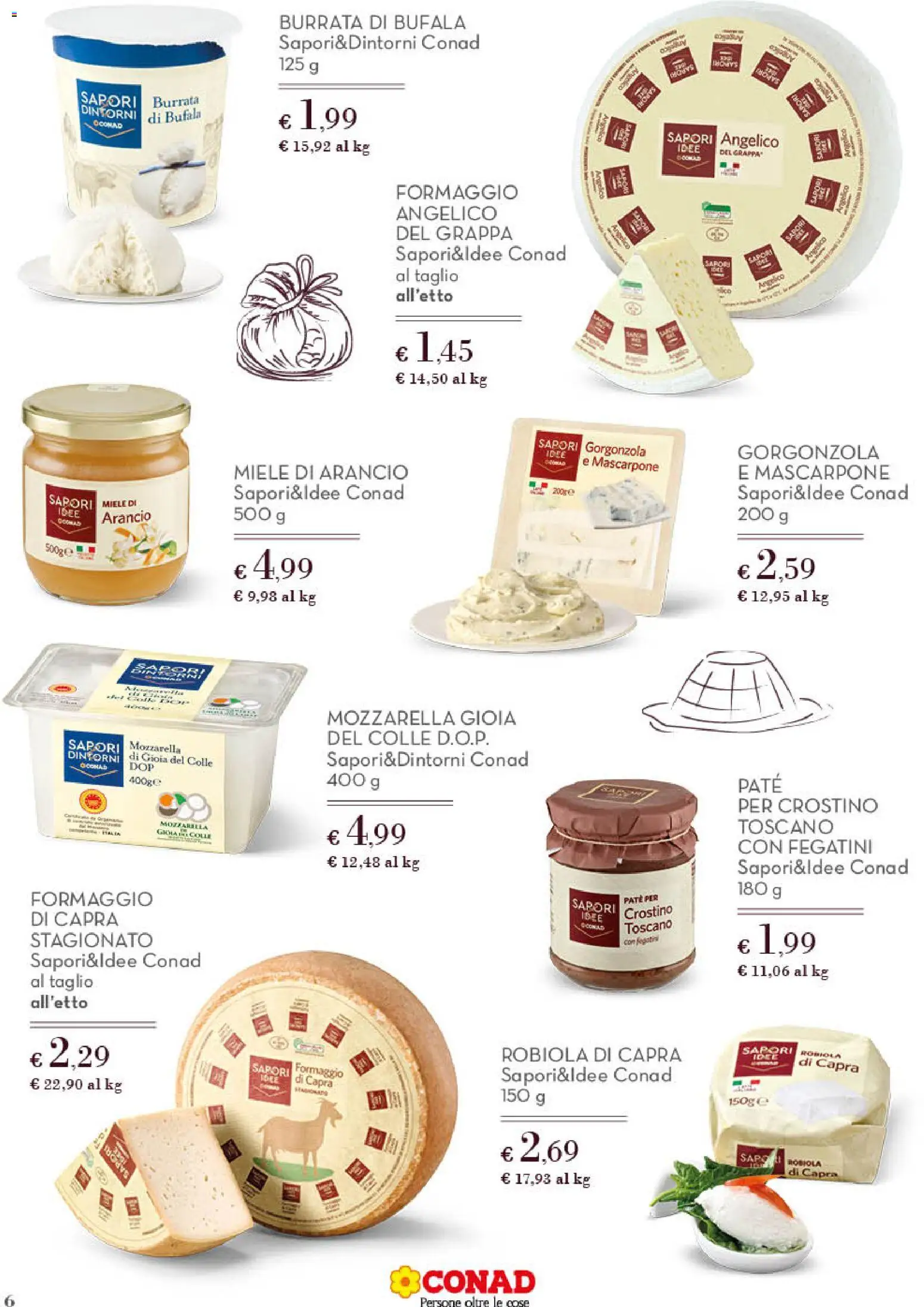 Volantino Conad del 11.03.2026 | Pagina: 6 | Prodotti: Paté, Formaggio, Grappa, Burrata