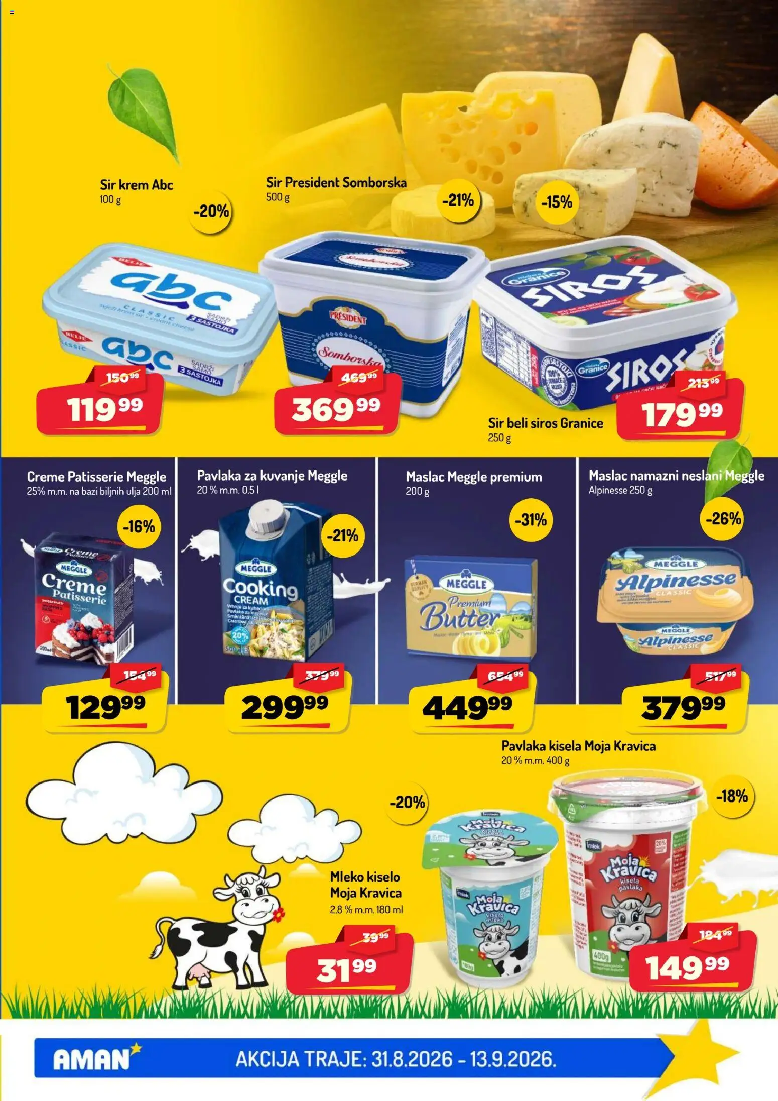 Aman katalog - važi od 31.08.2026 | Strana: 9 | Proizvode: Maslac, Moja kravica, Mleko, Pavlaka
