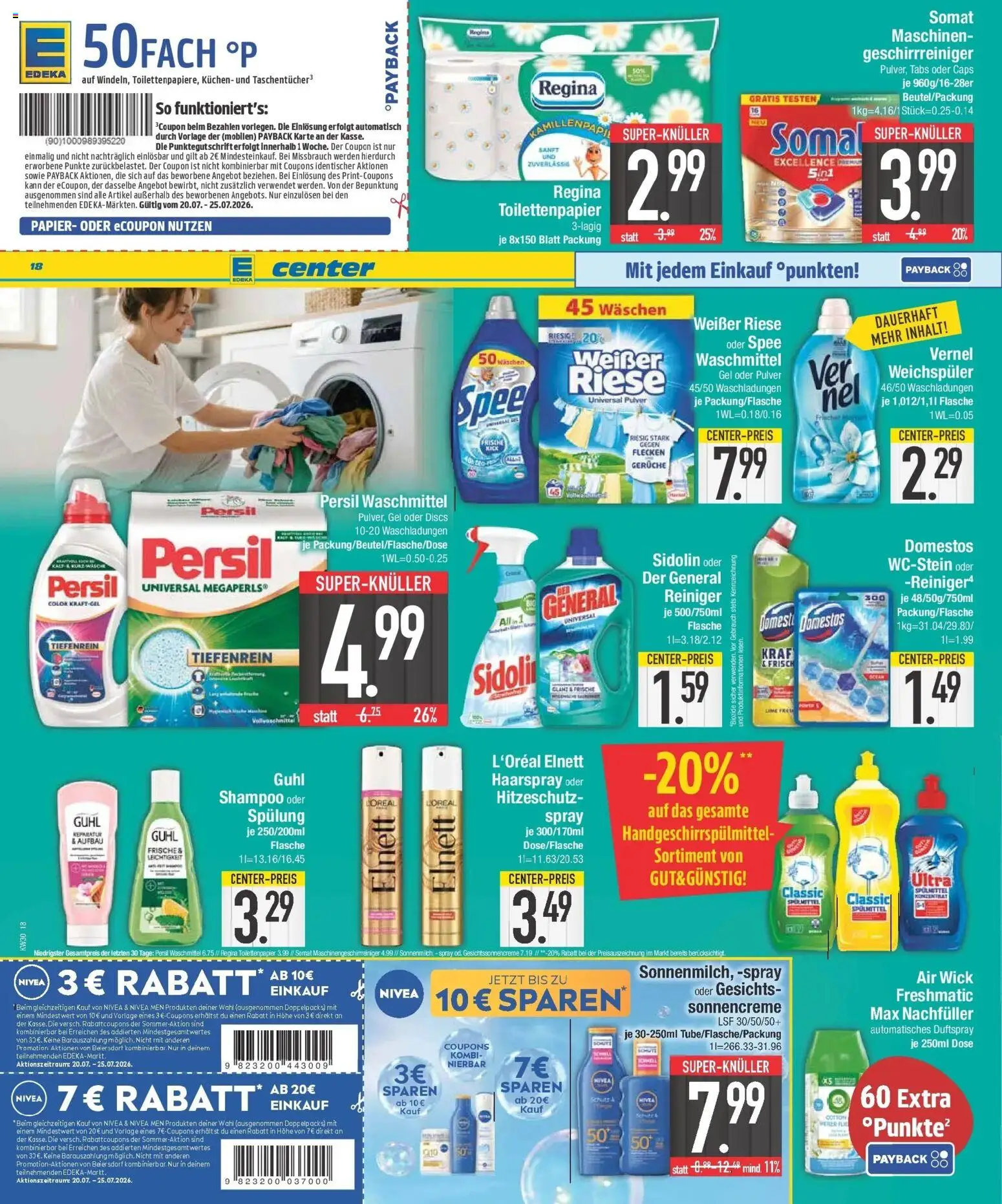 E center Prospekt Eichstätt – gültig ab 20.07.2026 | Seite: 18 | Produkte: Shampoo, Haarspray, Spee, Persil