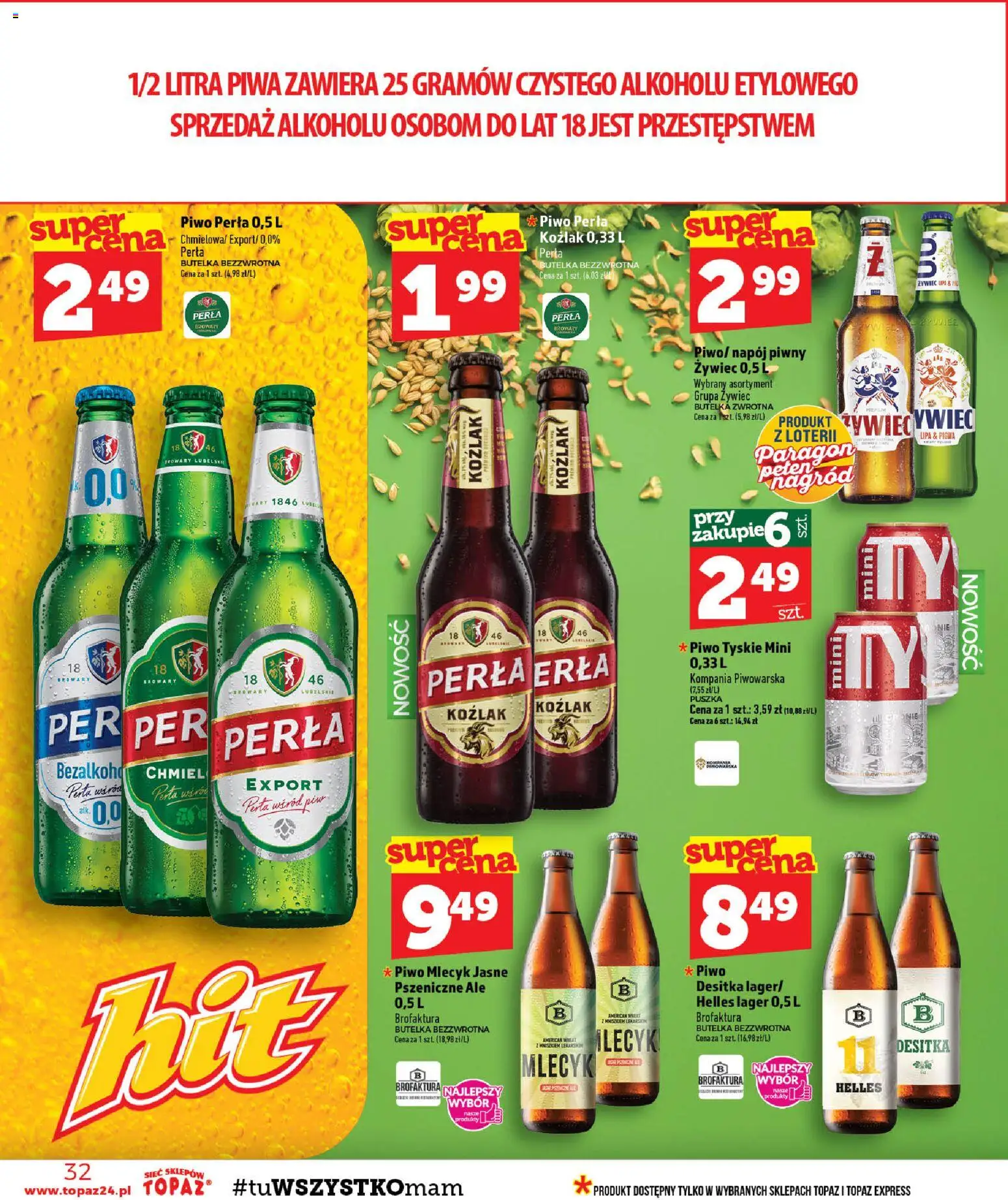 Topaz gazetka - MAZ od 27.08.2026 | Strona: 32 | Produkty: Piwo tyskie, Pigwa, Piwo perła, Tyskie