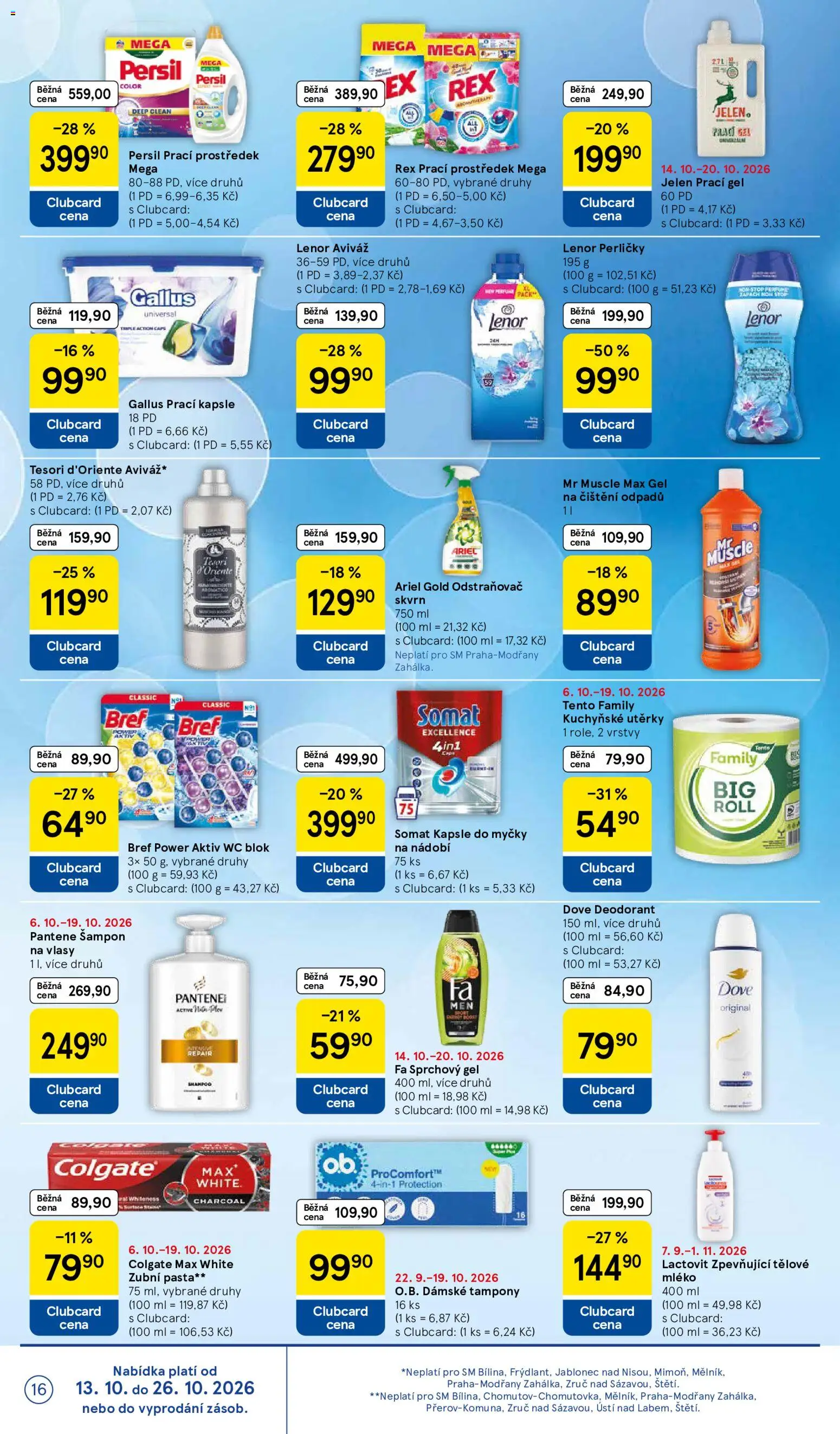 Tesco leták - Supermarket od 14.10.2026 | Strana: 16 | Produkty: Tělové mléko, Deodorant, Prací prostředek, Blok