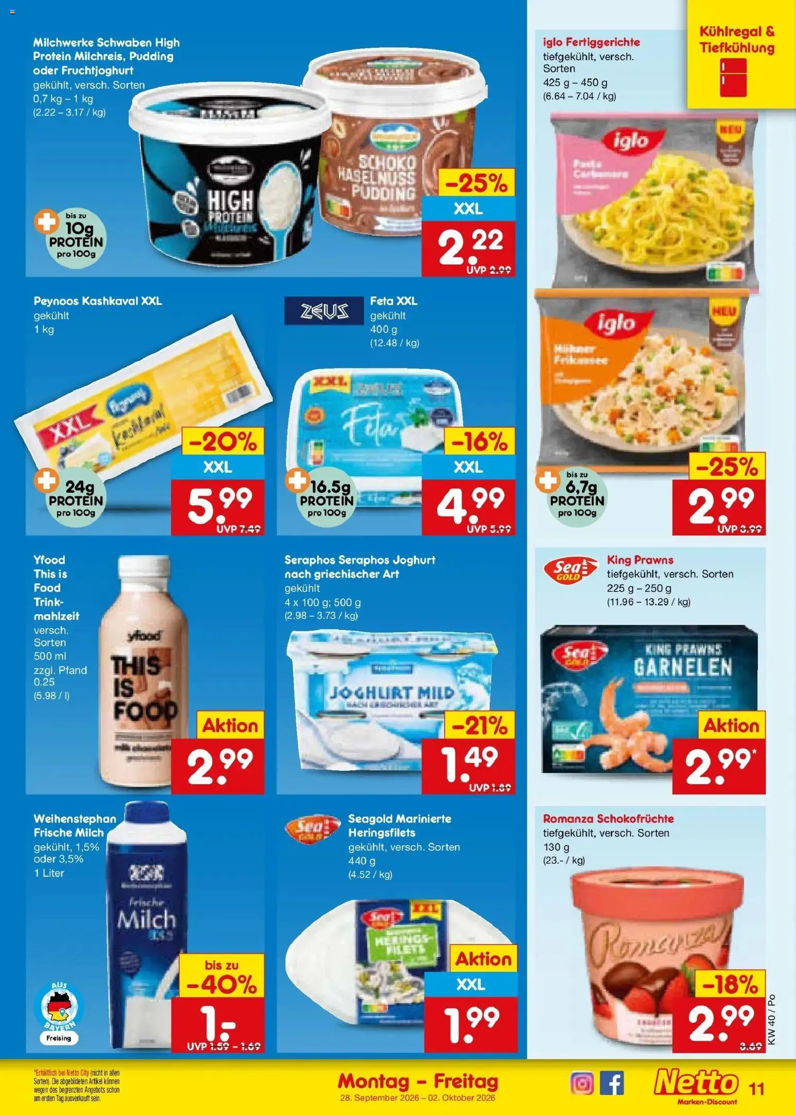 Netto Marken-Discount Prospekt Regensburg – gültig ab 28.09.2026 | Seite: 15 | Produkte: Feta, Milch, Pudding, Fertiggerichte