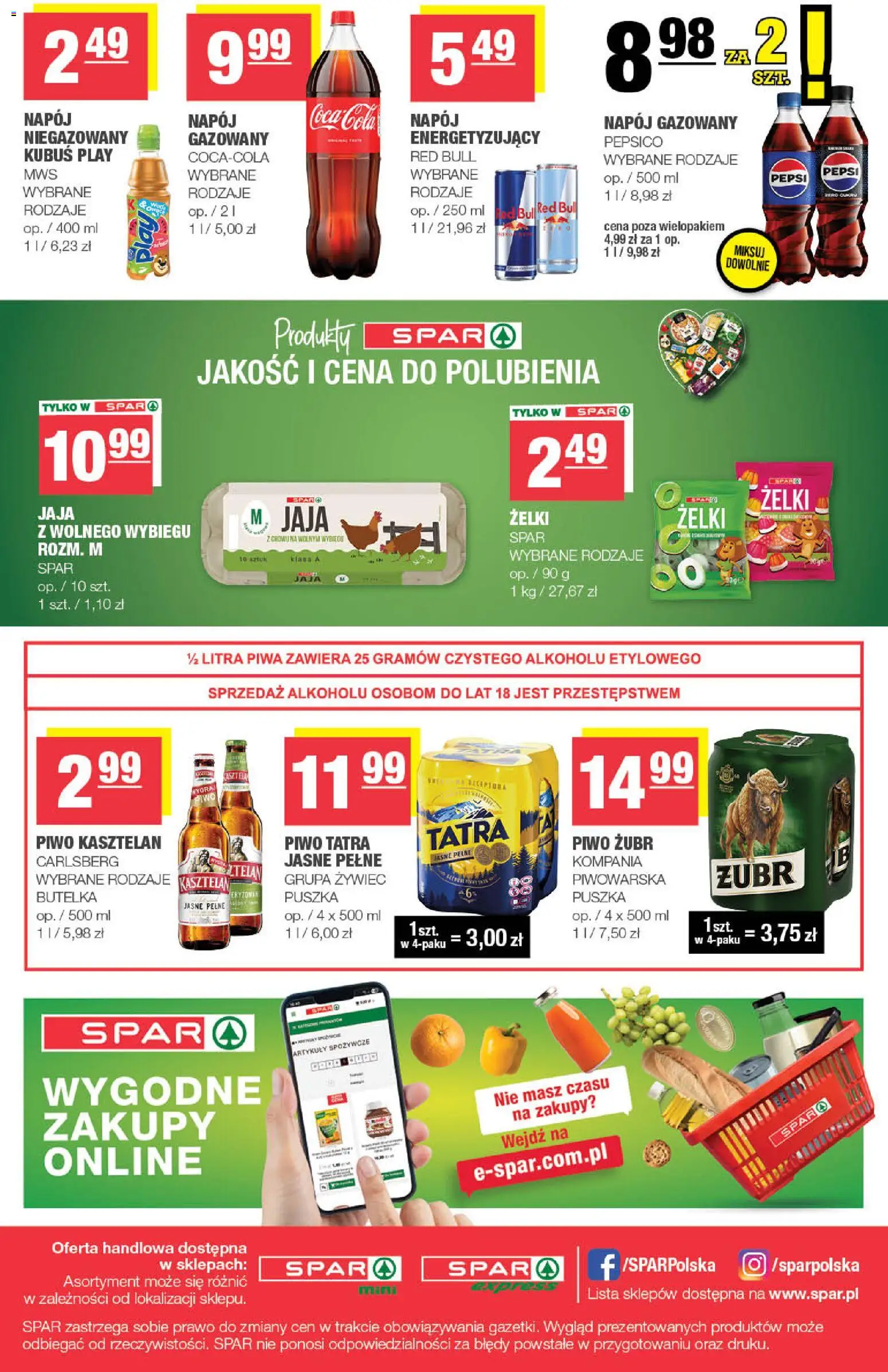Spar gazetka - Mini od 23.09.2026 | Strona: 4 | Produkty: Kubuś, Pepsi, Piwo kasztelan, Jaja