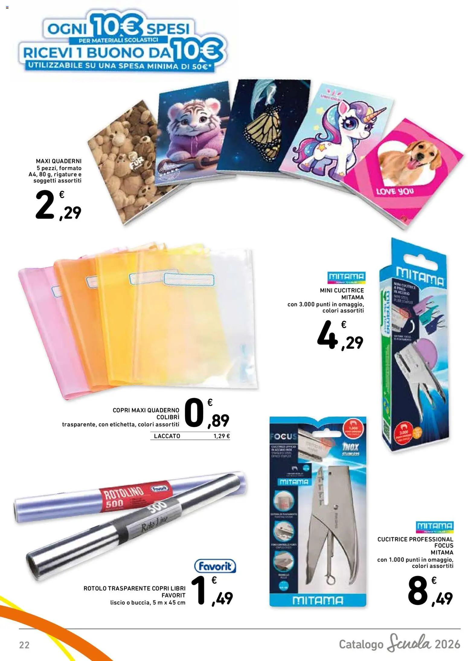 Volantino Spazio Conad del 21/08/2026 | Pagina: 22 | Prodotti: Libri, Quaderno, Cucitrice