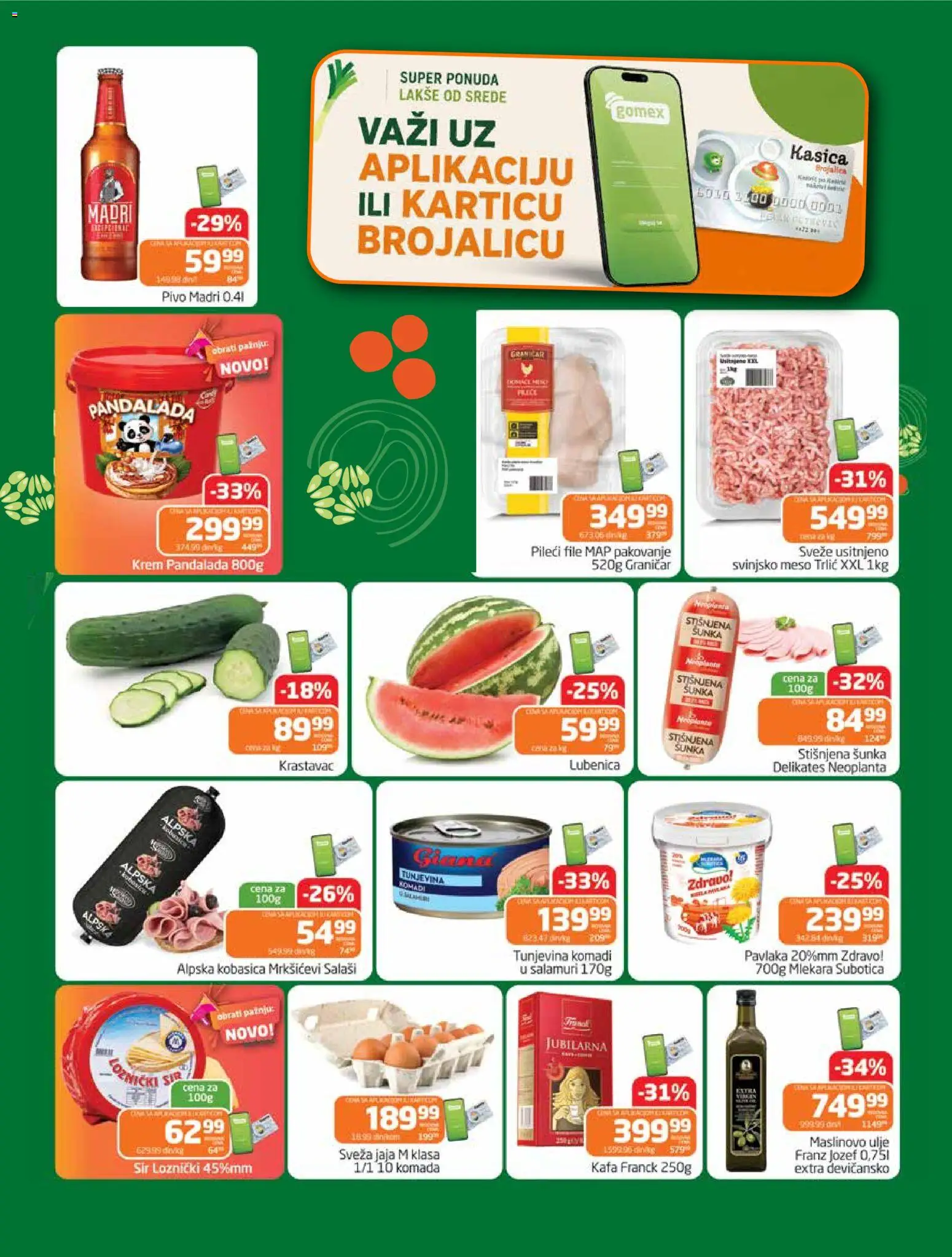 Gomex katalog - važi od 01.07.2026 | Strana: 2 | Proizvode: Svinjsko meso, Sir, Jaja, Ulje