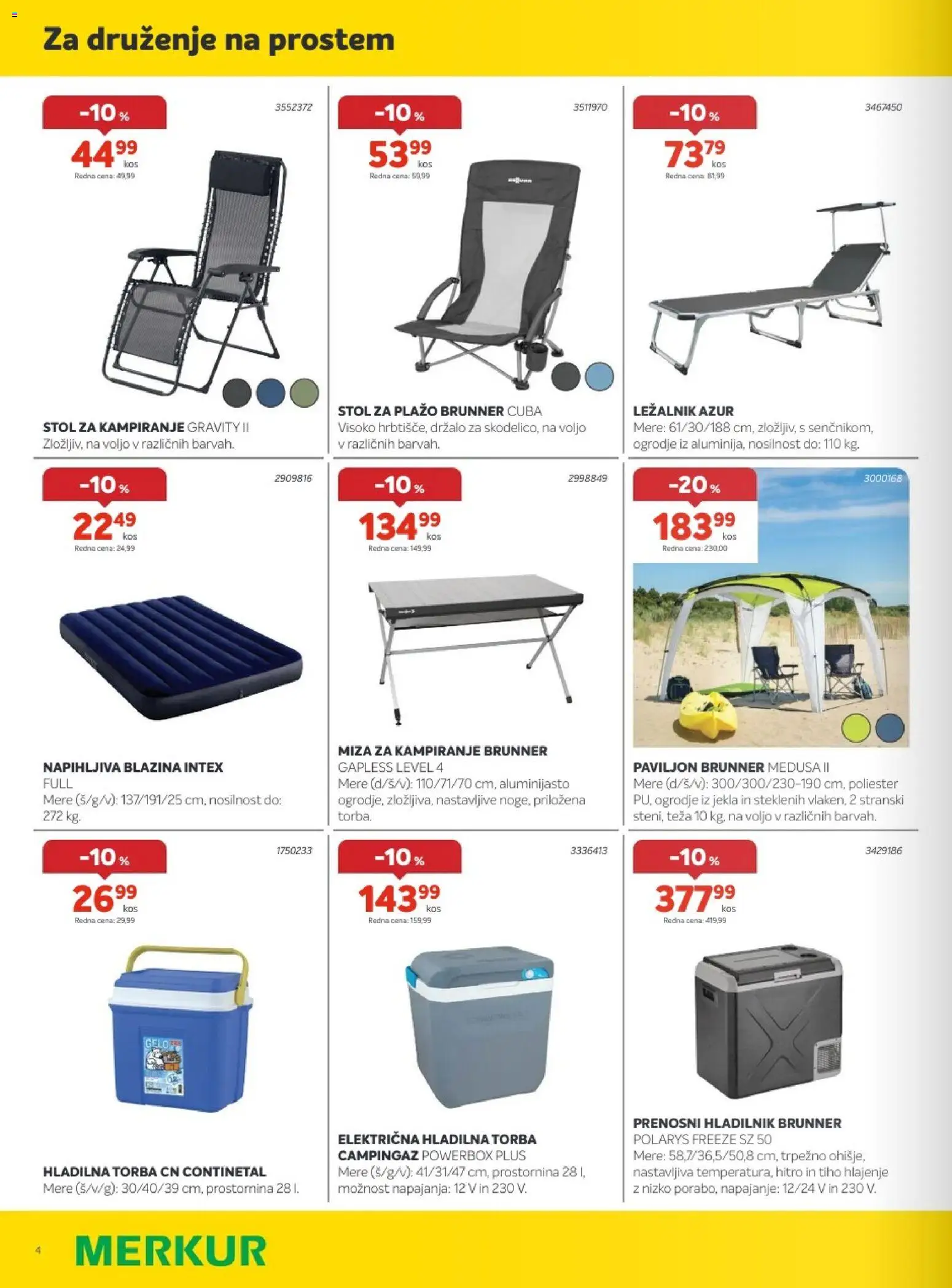 Novi Merkur katalog ponudbe – veljaven od 01.07.2026 | Stran: 4 | Izdelki: Napihljiva blazina, Hladilnik, Teza, Miza