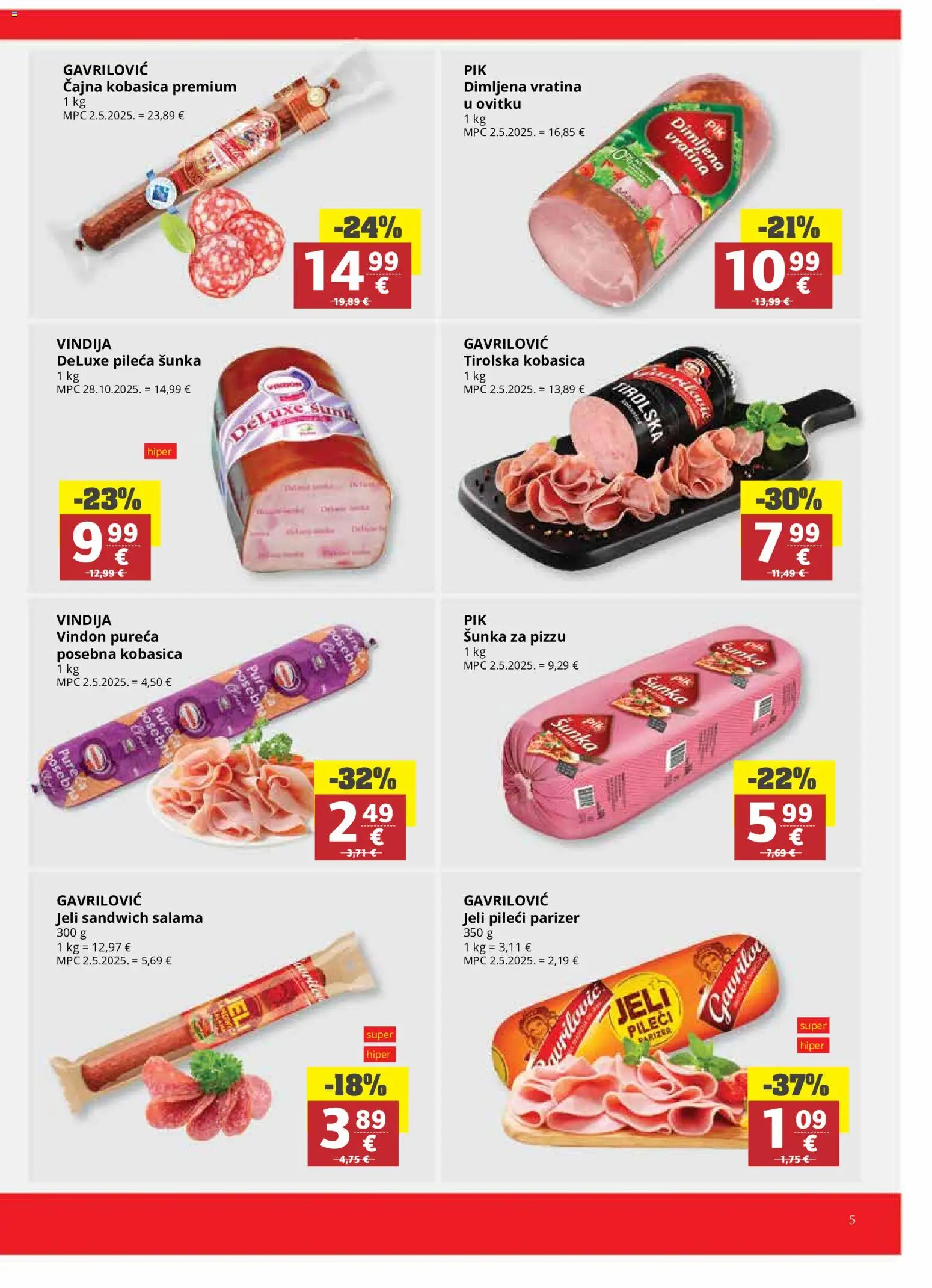Ribola katalog | vrijedi od 30.09.2026 | Stranica: 5 | Proizvodi: Vindija, Salama, Parizer, Čajna kobasica