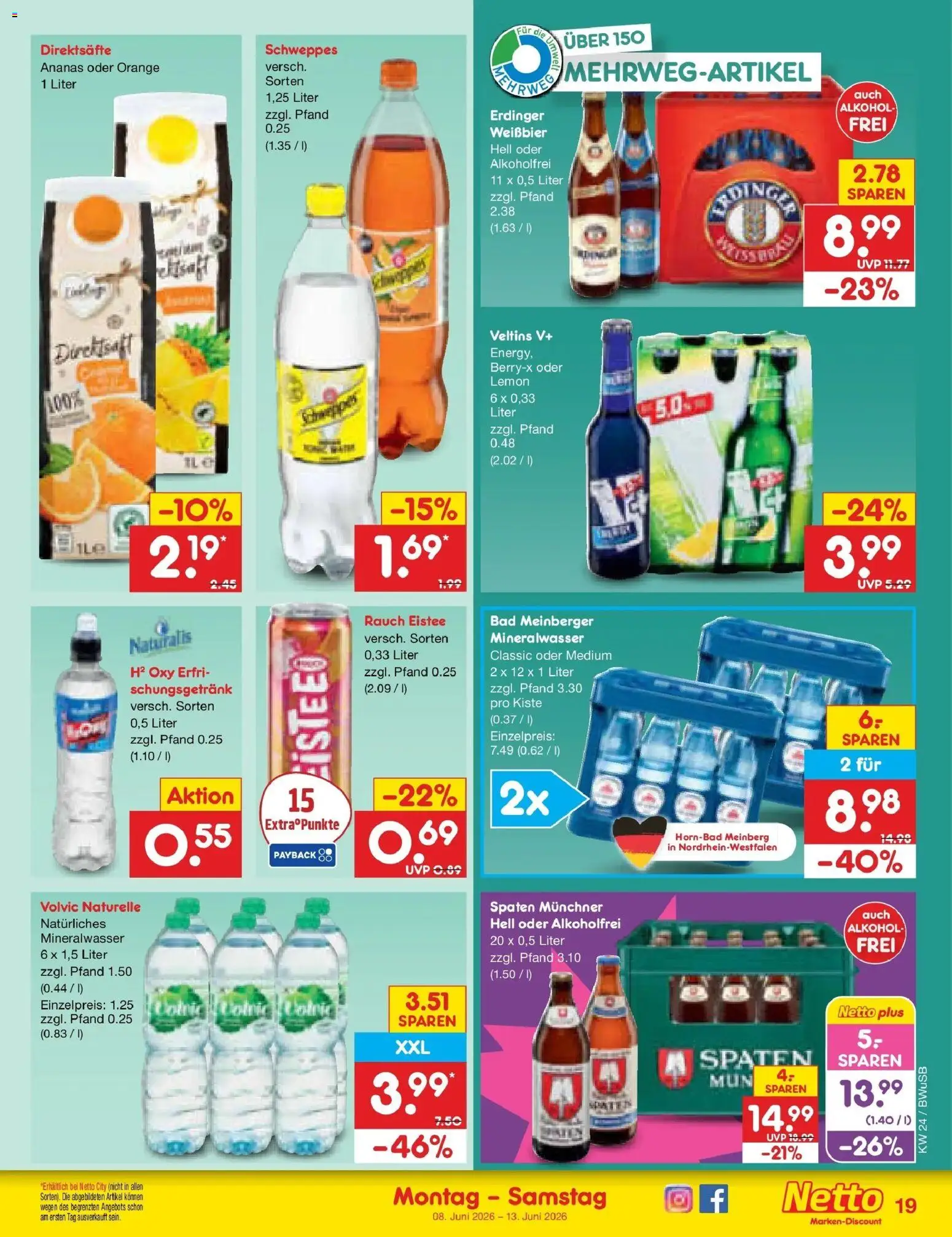 Netto Marken-Discount Prospekt Stemwede-Dielingen – gültig ab 08.06.2026 | Seite: 29 | Produkte: Erdinger, Bad, Mineralwasser, Veltins