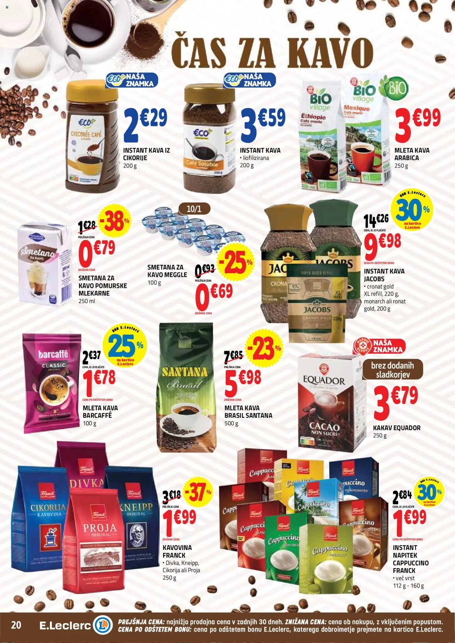 Novi E.leclerc katalog ponudbe – veljaven od 28.10.2026 | Stran: 20 | Izdelki: Instant kava, Kakav, Kava, Smetana