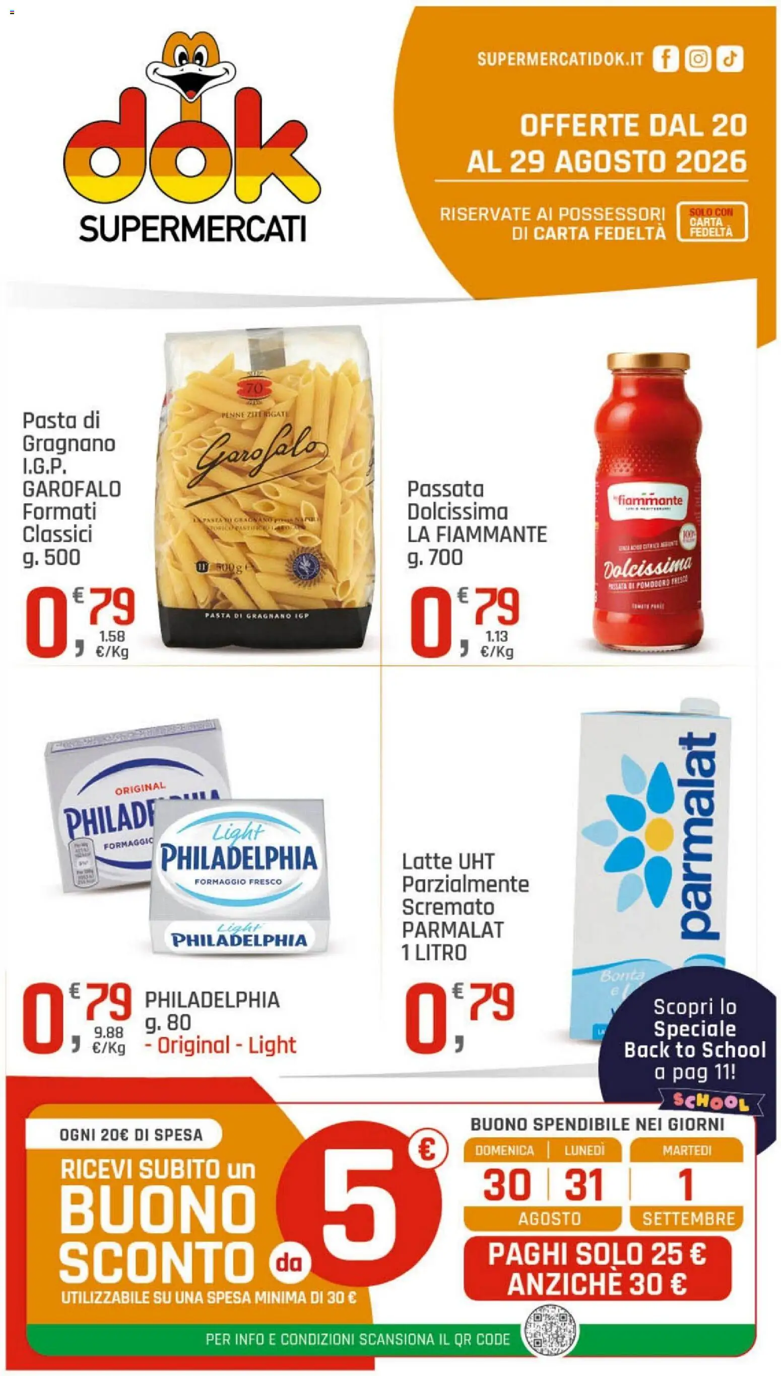 Volantino DOK del 20/08/2026 | Pagina: 1 | Prodotti: Garofalo, Latte, Formaggio, Pasta