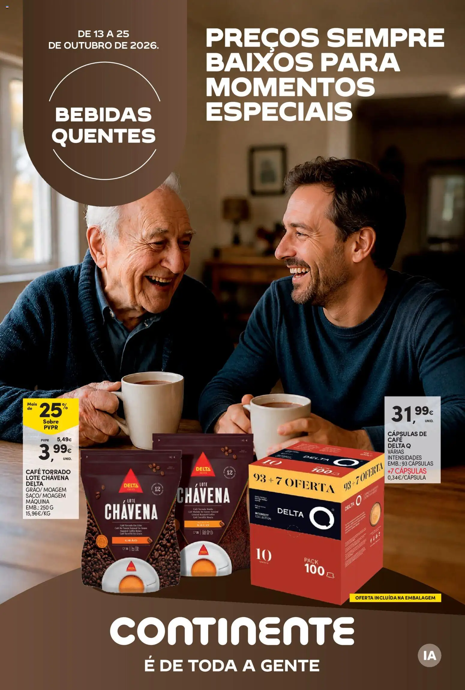 Continente Bebidas Quentes │ válido de 13/10/2026 | Página: 1 | Produtos: Delta q, Saco, Bebidas, Cápsulas