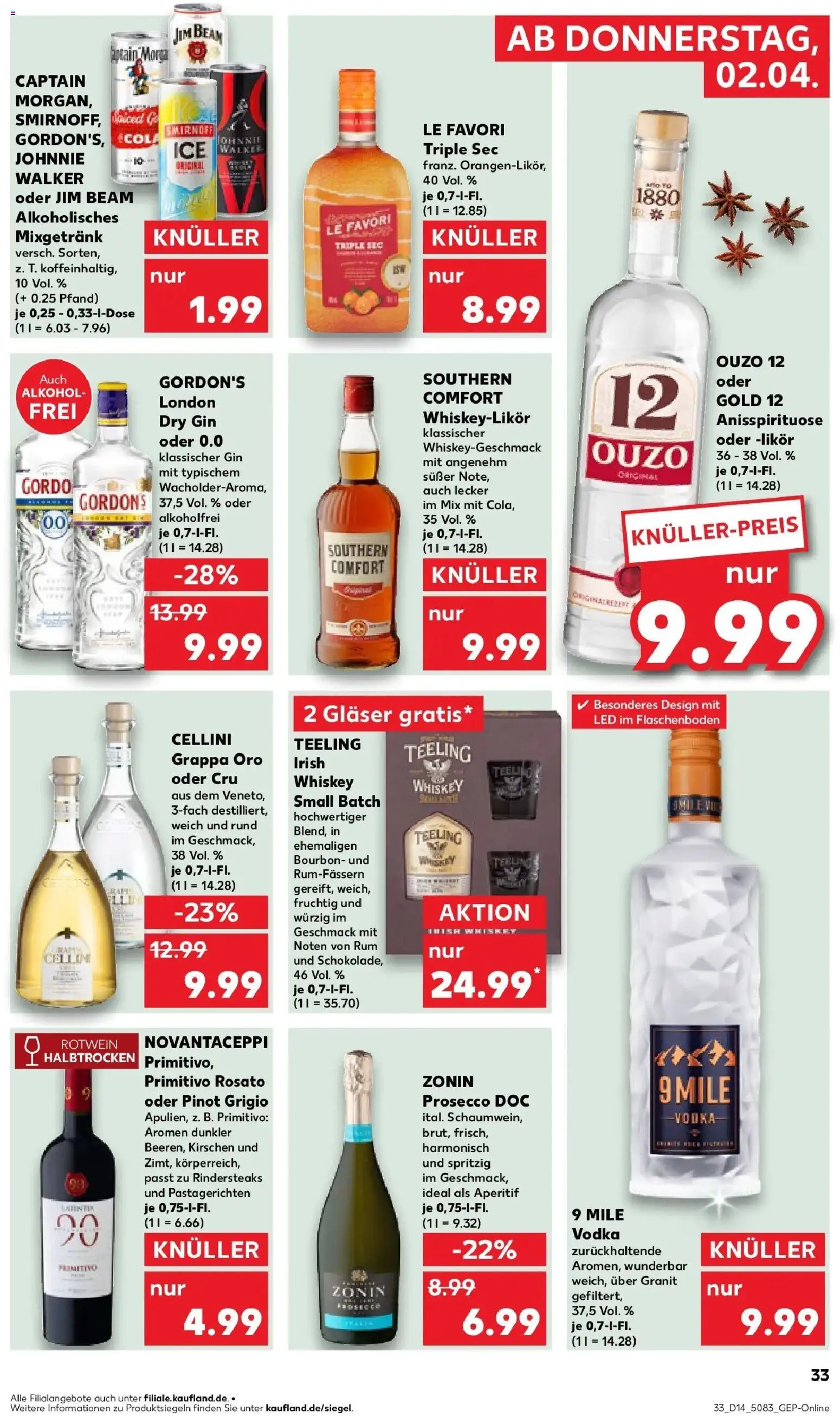 Kaufland Prospekt Flensburg	 – gültig ab 02.04.2026 | Seite: 33 | Produkte: Ouzo 12, Rotwein, Likör, Johnnie walker