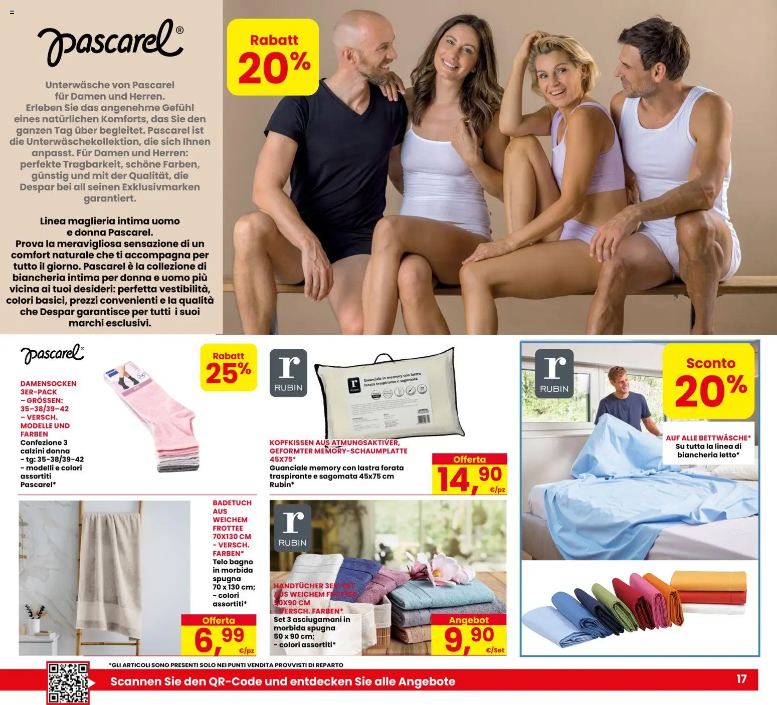 Volantino Eurospar del 20/08/2026 | Pagina: 17 | Prodotti: Biancheria intima, Bagno, Guanciale, Asciugamani