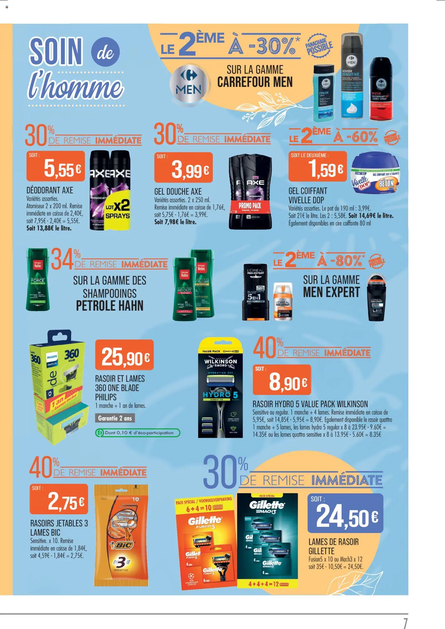 {H1} | Page: 7 | Produits: Rasoir, Gel douche, Déodorant, Cire coiffante
