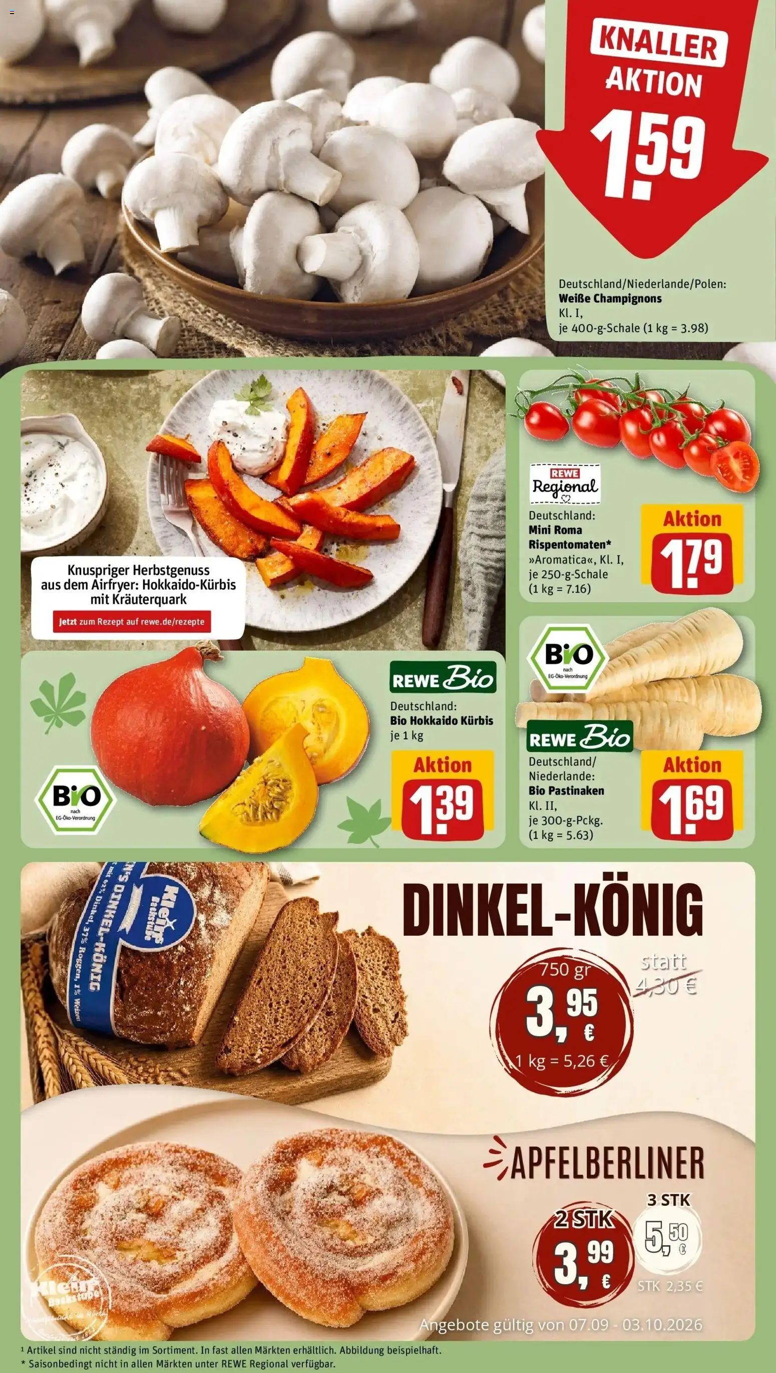 REWE Prospekt ab 28.09.2026 zum Blättern » Angebote | Seite: 13 | Produkte: Champignons, Kürbis