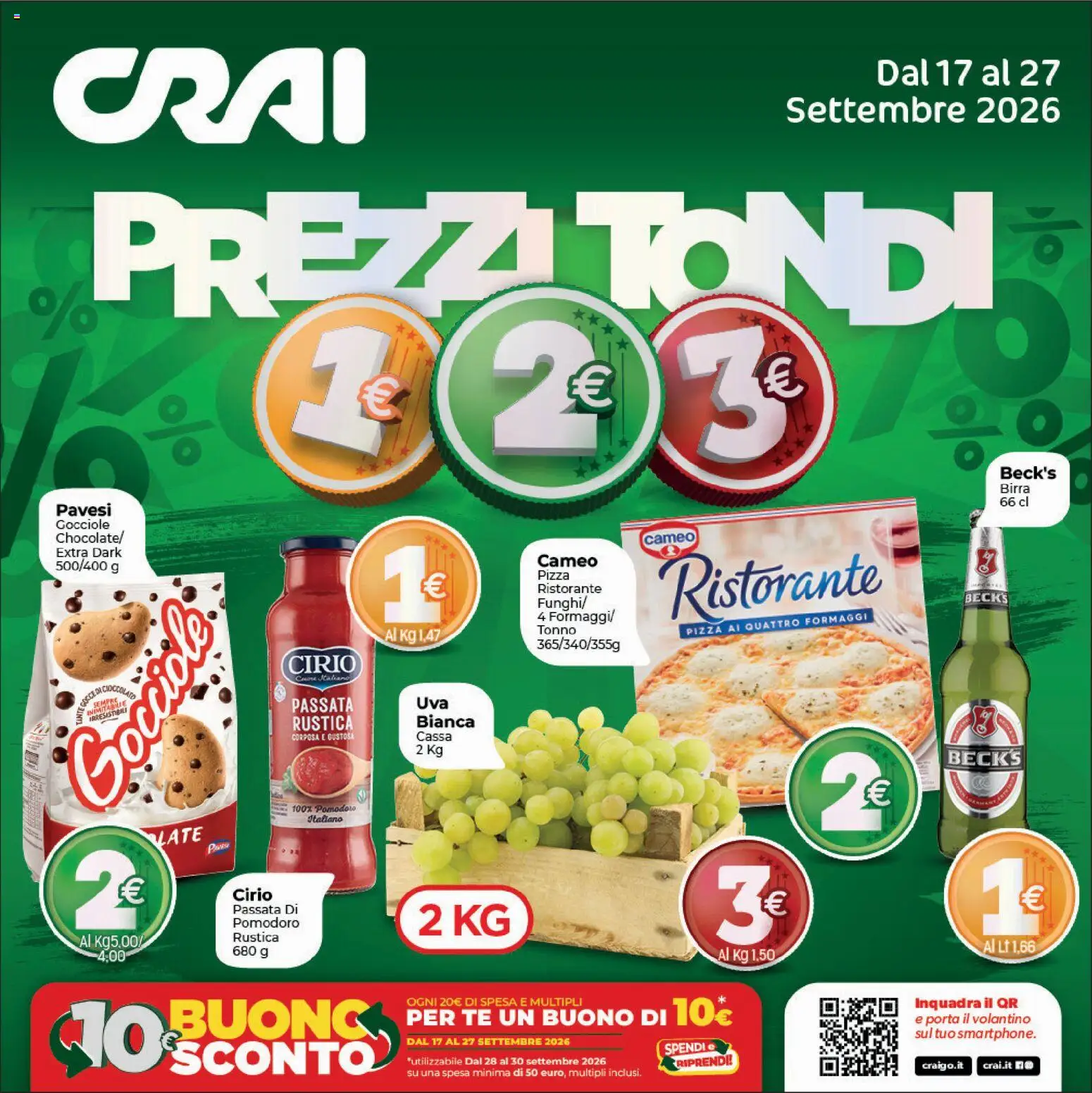 Volantino CRAI del 17/09/2026 | Pagina: 1 | Prodotti: Pizza, Porta, Tè, Tonno