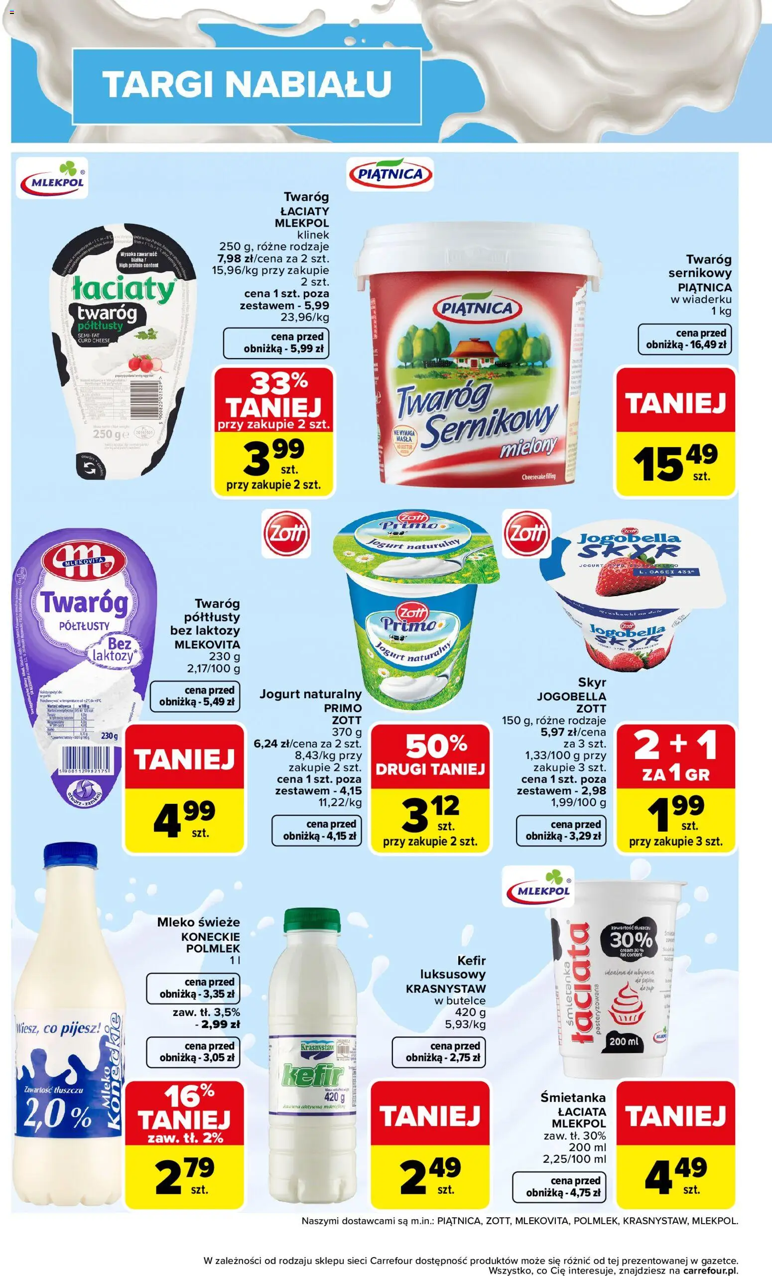 Carrefour gazetka - Targi nabiału od 04.05.2026 | Strona: 2 | Produkty: Twaróg półtłusty, Bez laktozy, Kefir, Jogurt