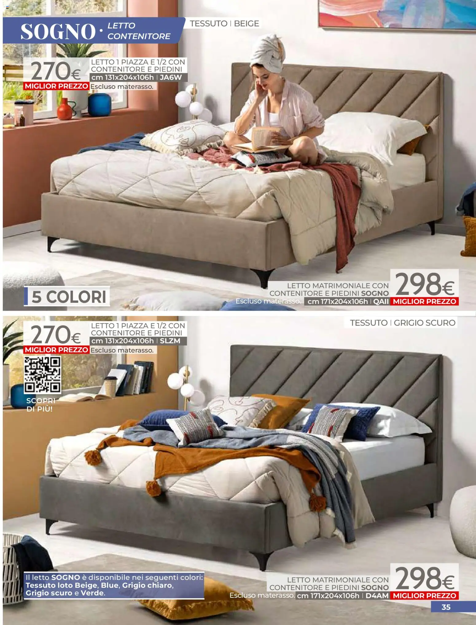 Volantino Mondo Convenienza del 01.04.2026 | Pagina: 37 | Prodotti: Letto matrimoniale, Contenitore, Letto