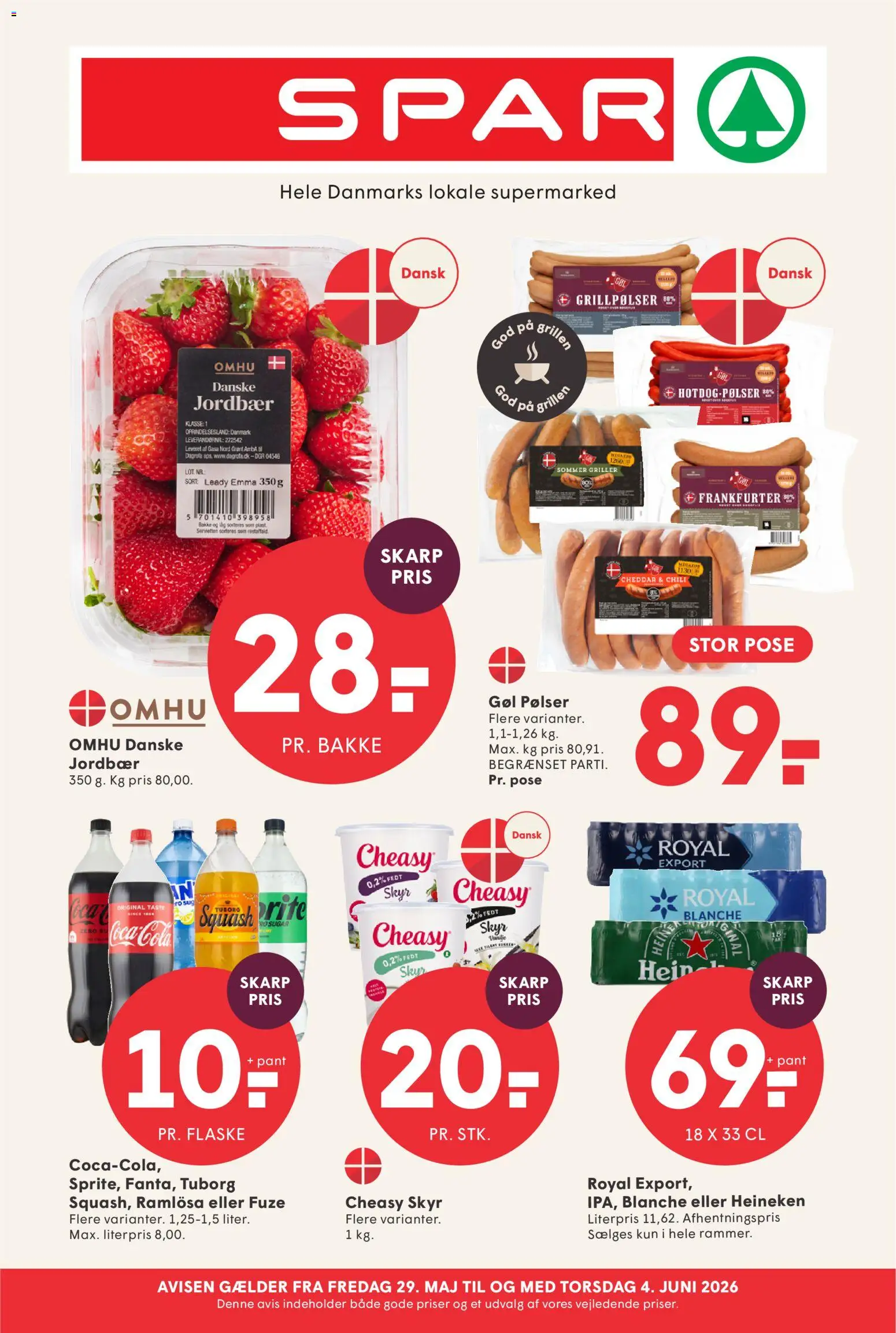 Spar tilbudsavis – gyldig fra 29.05.2026 | Side: 1 | Produkter: Pølser, Skyr, Aparelho de barbear, Søm