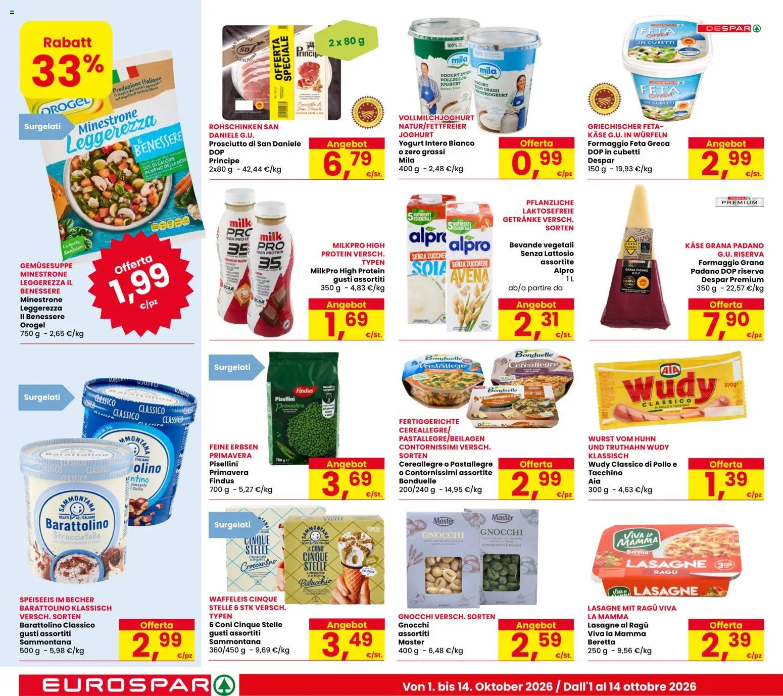 Volantino Eurospar del 01/10/2026 | Pagina: 16 | Prodotti: Formaggio feta, Bevande, Ragú, Senza lattosio