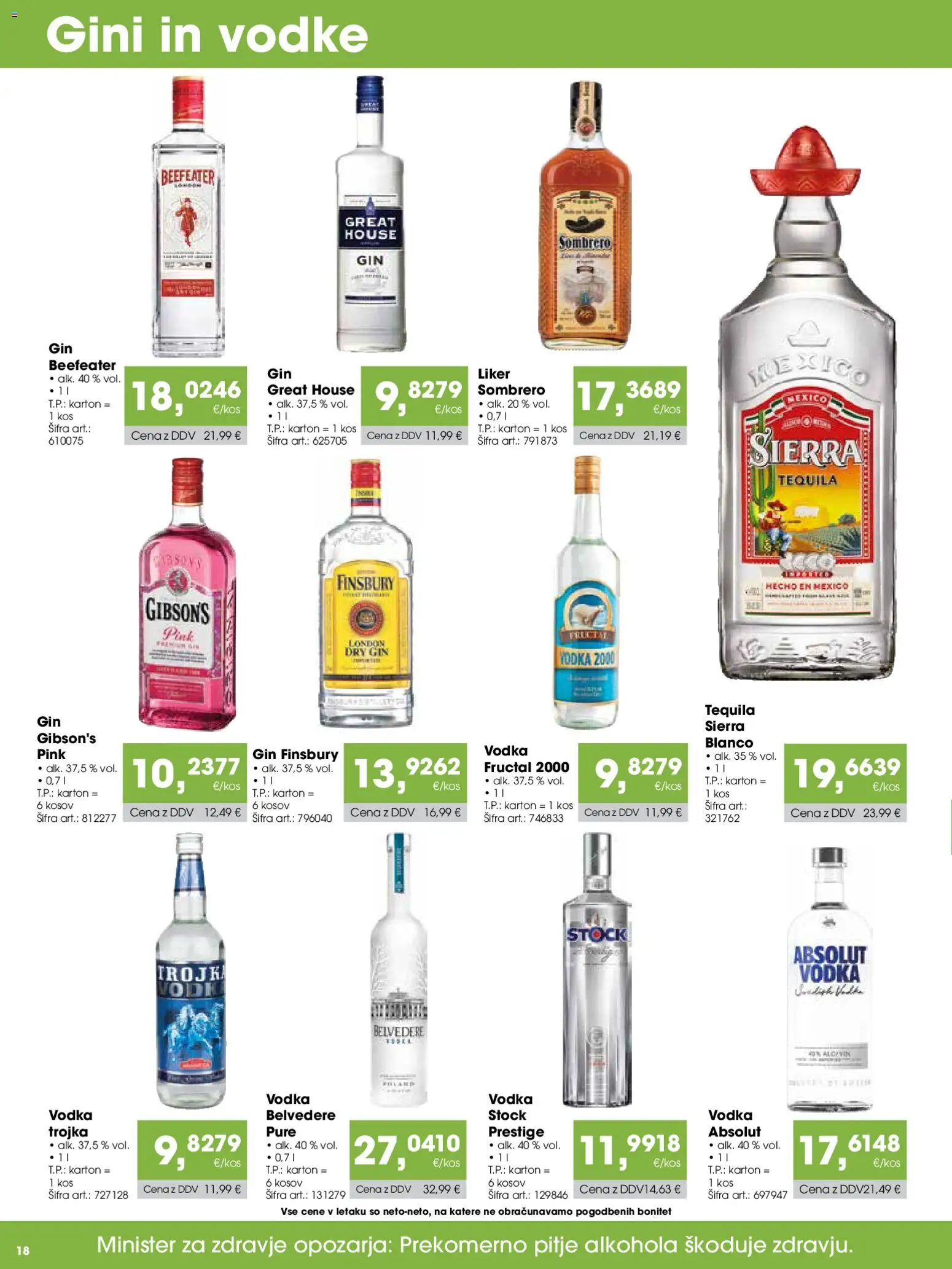 Novi Tuš katalog ponudbe – veljaven od 15.07.2026 | Stran: 18 | Izdelki: Kos, Gin, Vodka